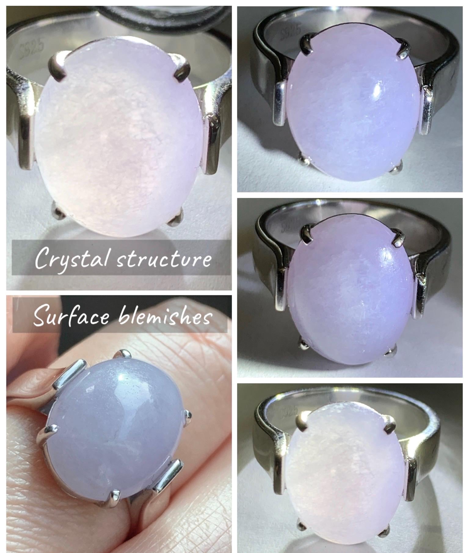 Certified Natural Grade A Icy Translucent Light Purple Large Oval Jade Jadeite Ring Sterling Silver size 7.25 US 6.07g 天然冰淡紫翡翠镶嵌戒指 245