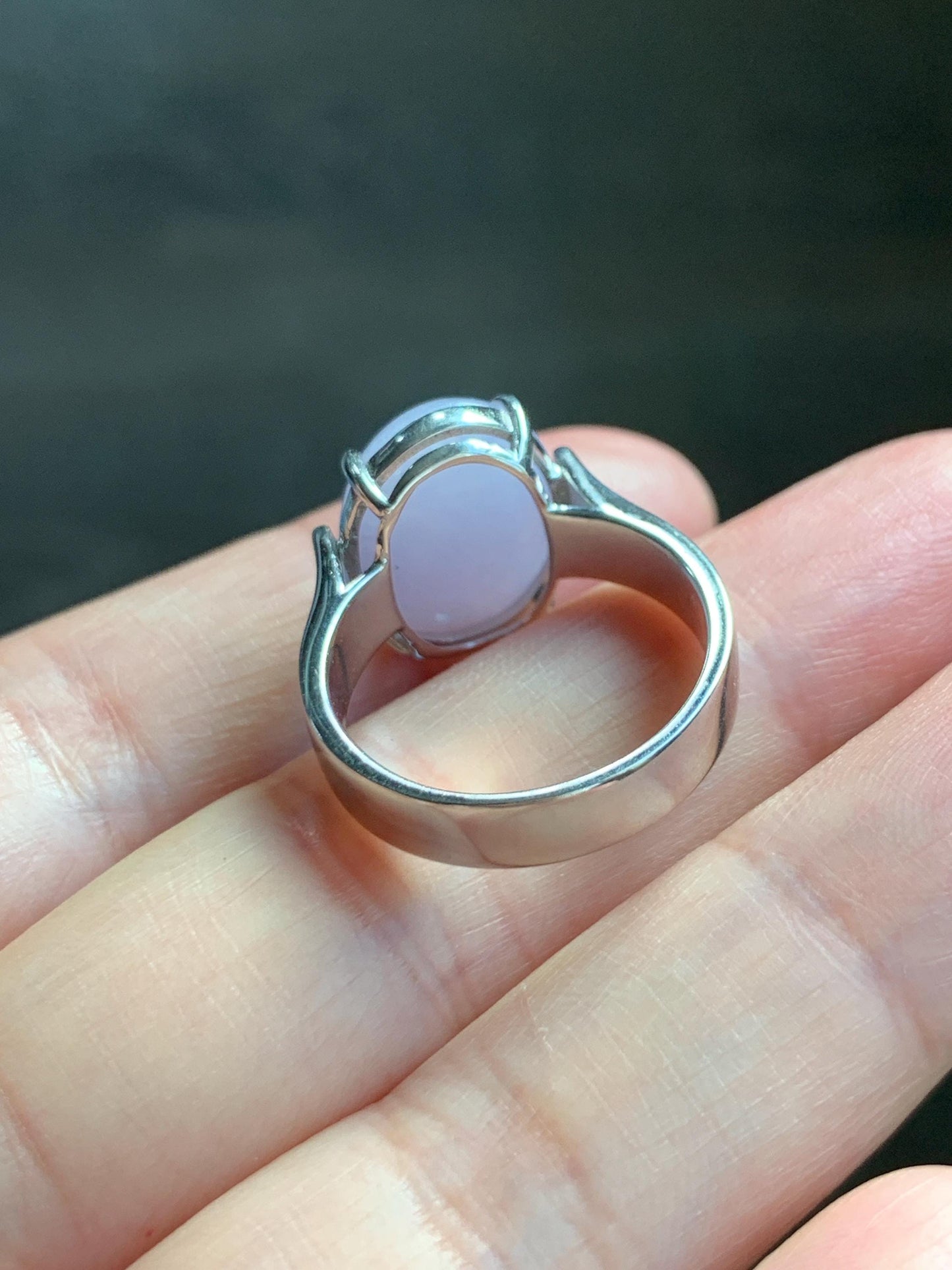Certified Natural Grade A Icy Translucent Light Purple Large Oval Jade Jadeite Ring Sterling Silver size 7.25 US 6.07g 天然冰淡紫翡翠镶嵌戒指 245