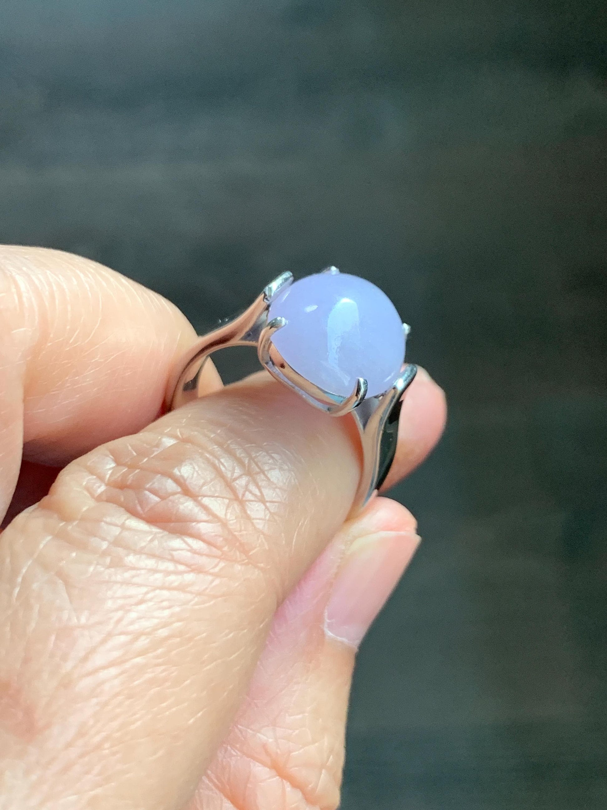 Certified Natural Grade A Icy Translucent Light Purple Large Oval Jade Jadeite Ring Sterling Silver size 7.25 US 6.07g 天然冰淡紫翡翠镶嵌戒指 245