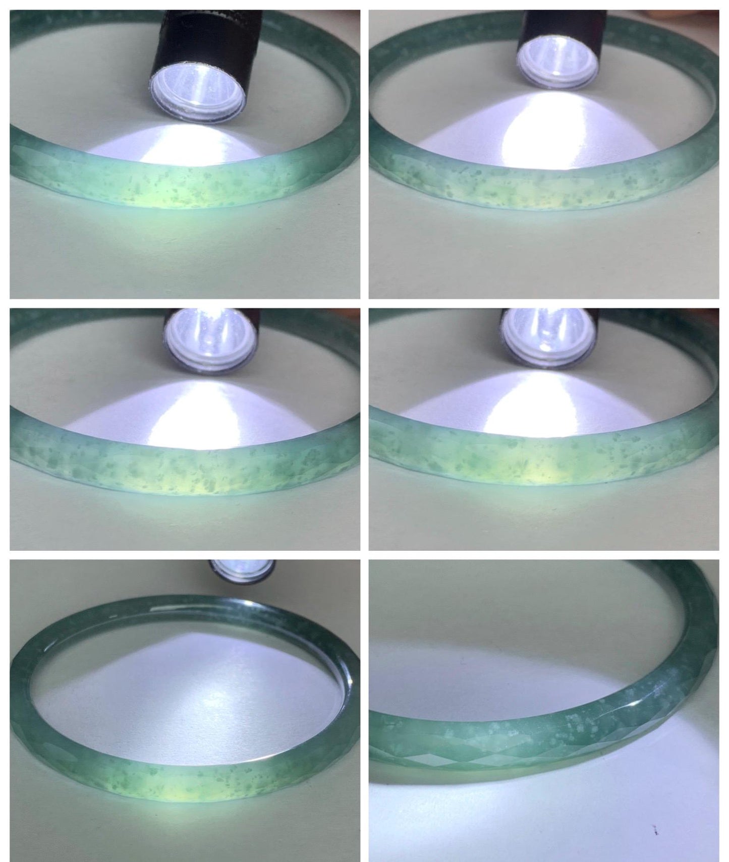 Certified Natural Grade A Guatemalan Icy Translucent Dusty Teal Jade Jadeite Diamond Faceted Bangle 59mm 7.29” 19g 天然冰危蓝绿翡翠细圆条切割面手镯 185