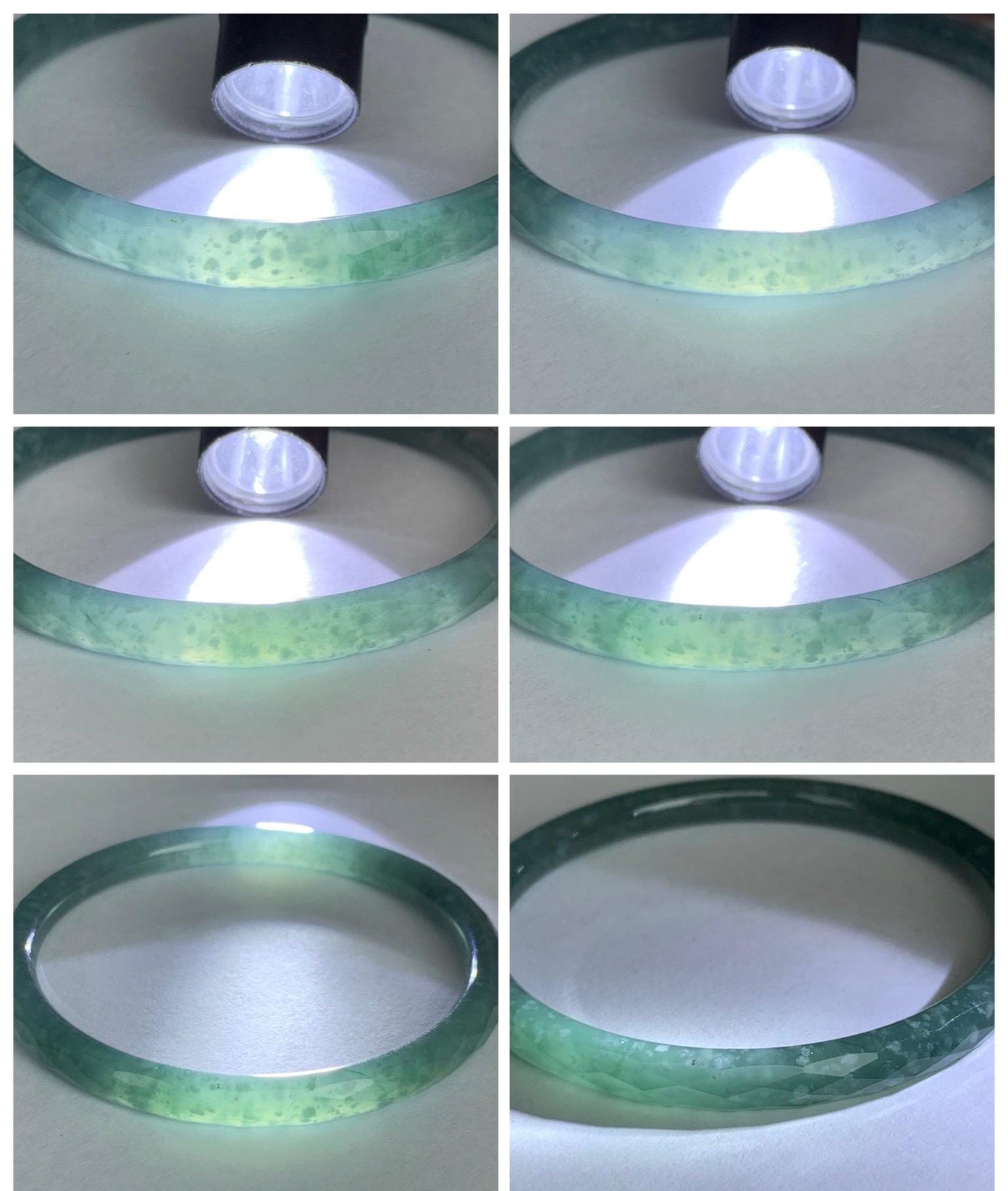 Certified Natural Grade A Guatemalan Icy Translucent Dusty Teal Jade Jadeite Diamond Faceted Bangle 58mm 7.18” 18.45g 天然冰危蓝绿翡翠细圆条切割面手镯 183