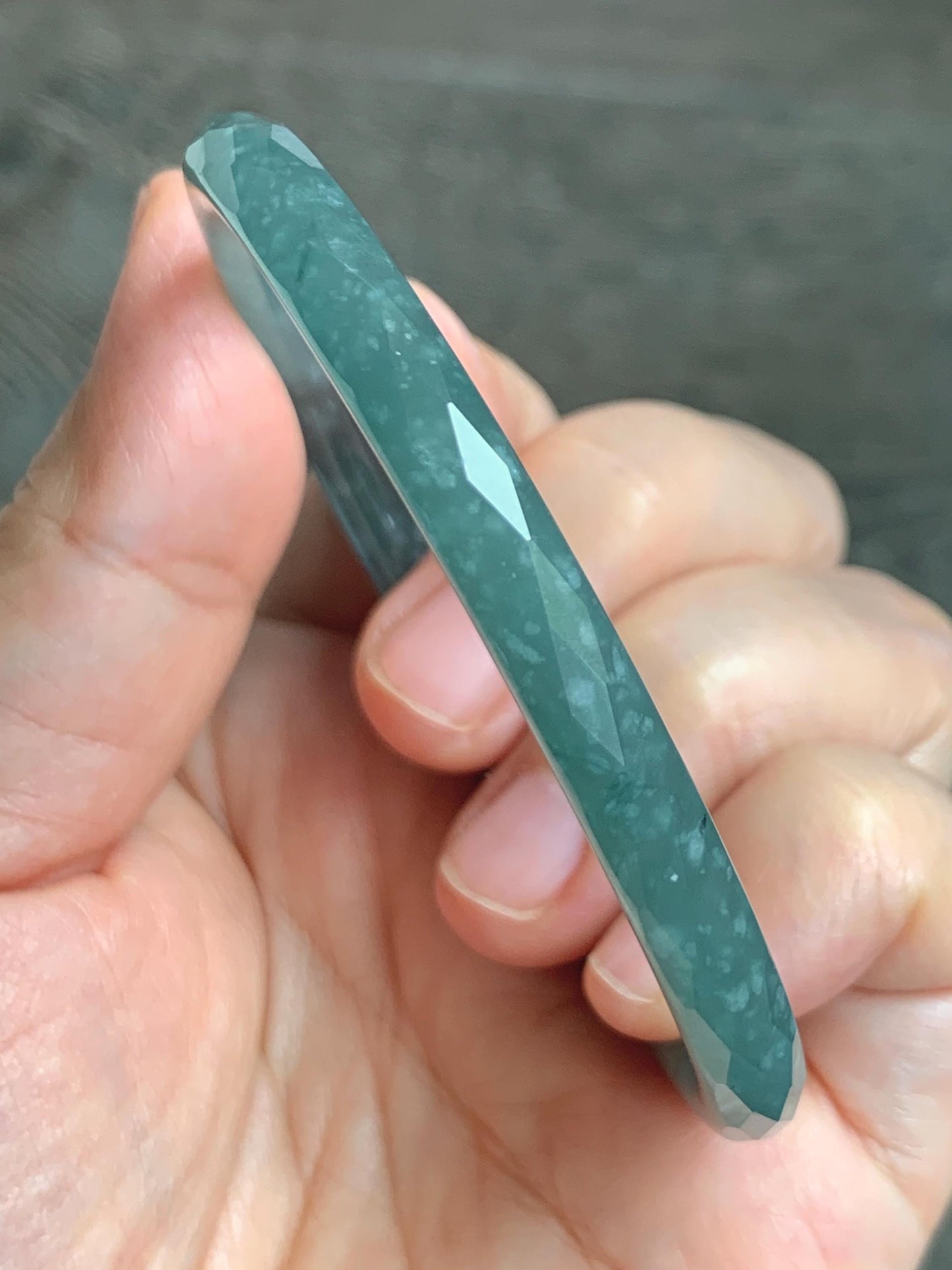 Certified Natural Grade A Guatemalan Icy Translucent Dusty Teal Jade Jadeite Diamond Faceted Bangle 58mm 7.18” 18.45g 天然冰危蓝绿翡翠细圆条切割面手镯 183