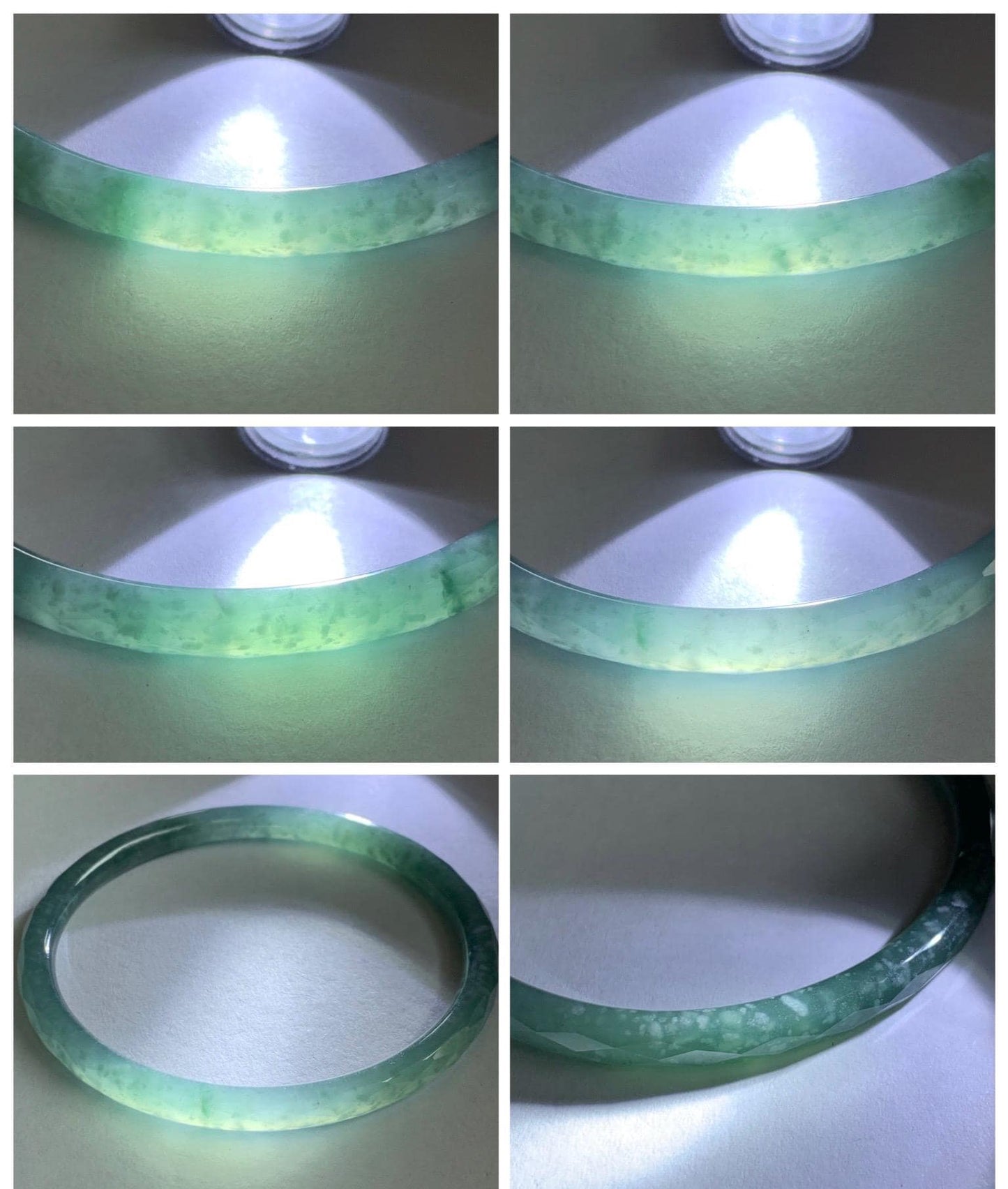 Certified Natural Grade A Guatemalan Icy Translucent Light Teal Jade Jadeite Diamond Faceted Bangle 61mm 7.54” 17.54g 天然冰危蓝绿翡翠细圆条切割面手镯 184
