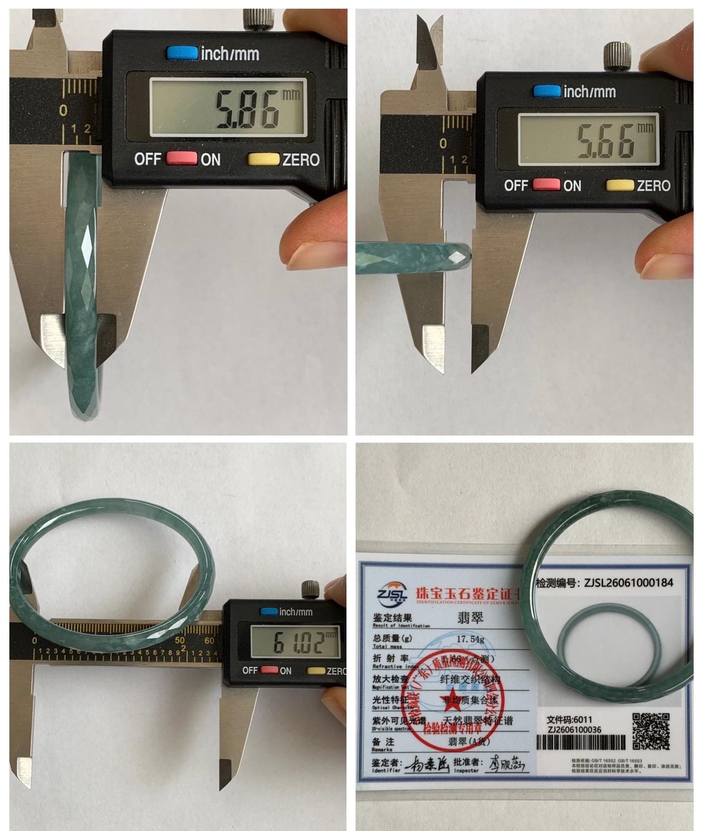 Certified Natural Grade A Guatemalan Icy Translucent Light Teal Jade Jadeite Diamond Faceted Bangle 61mm 7.54” 17.54g 天然冰危蓝绿翡翠细圆条切割面手镯 184