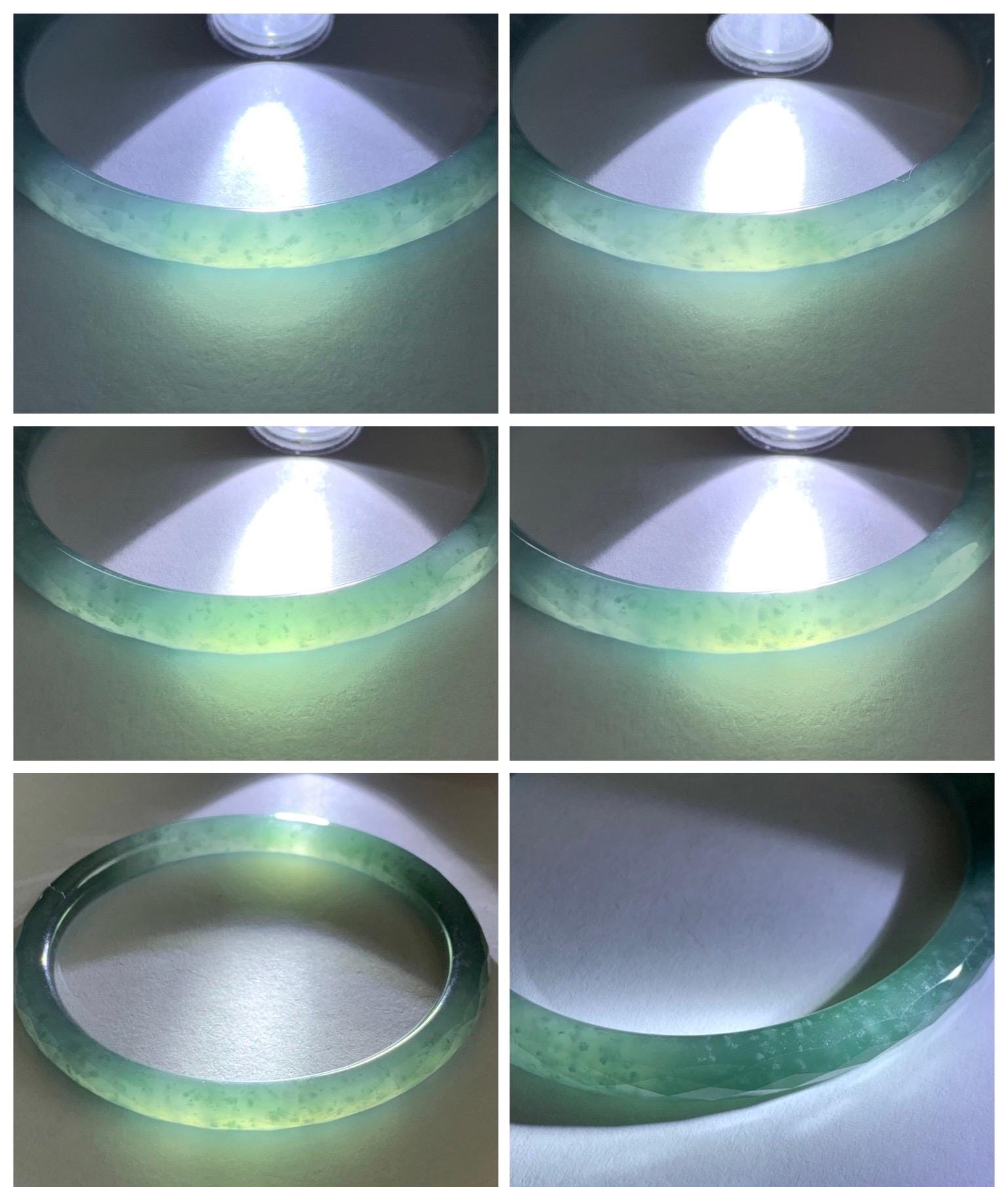 Certified Natural Grade A Guatemalan Icy Translucent Light Teal Jade Jadeite Diamond Faceted Bangle 55mm 6.8” 18g 天然冰危蓝绿翡翠细圆条切割面手镯 186
