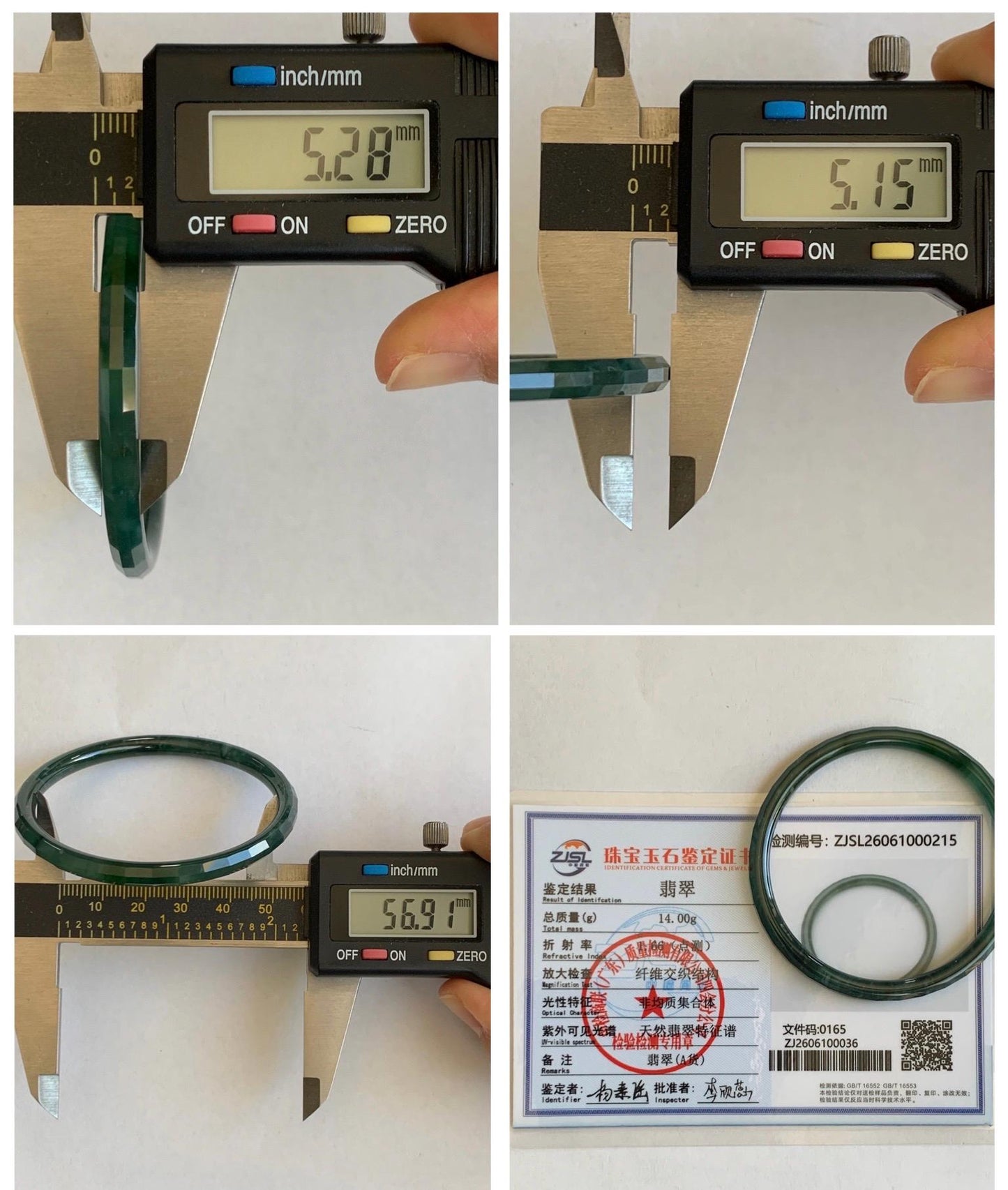 Certified Natural Grade A Guatemalan Icy Highly Translucent Deep Teal Green Faceted Jadeite Slim Bangle 56.9mm 7” 14g 天然冰胶危深蓝绿翡翠细圆条切割面手镯 215