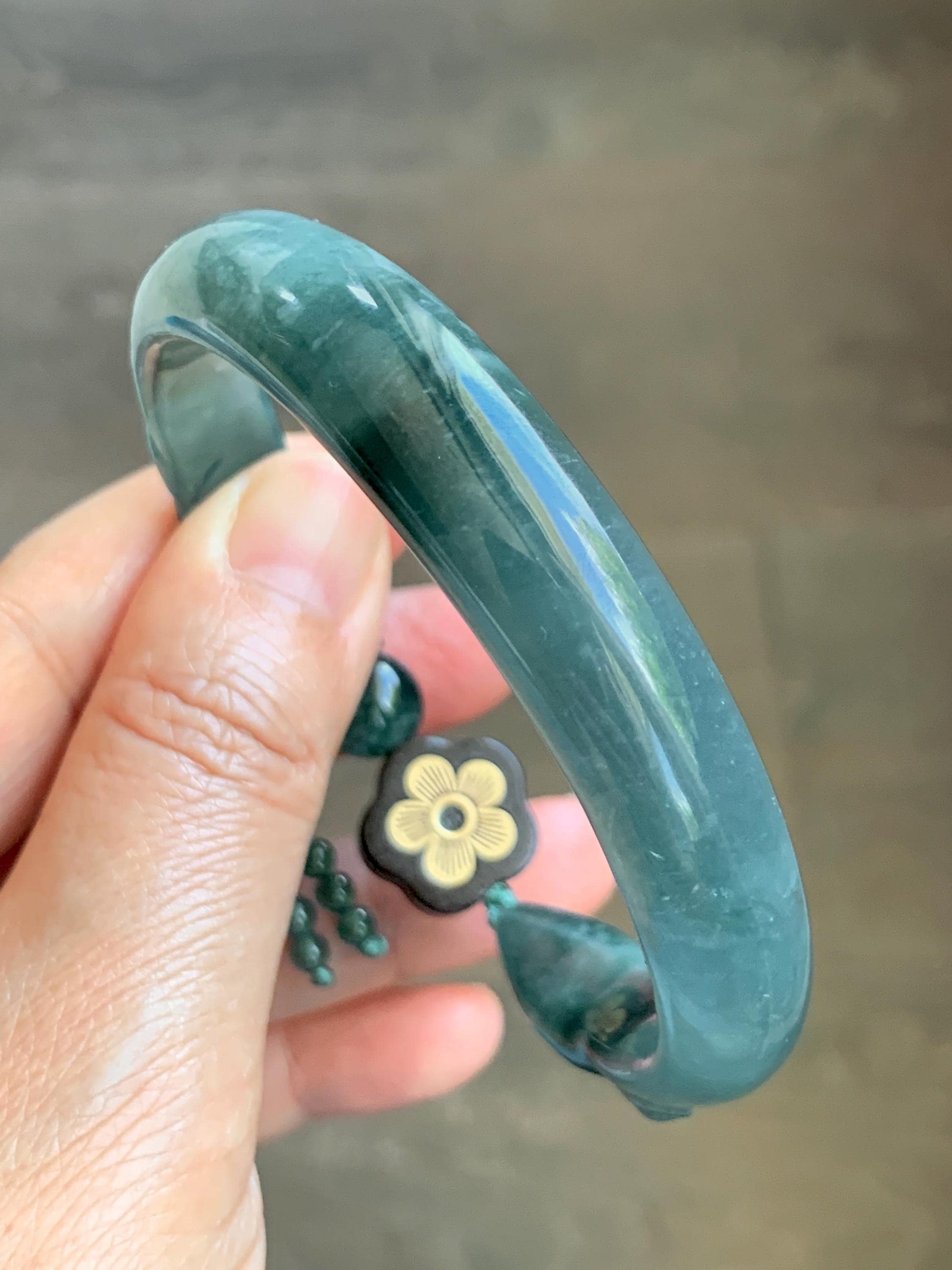 Certified Natural Grade A Guatemalan Icy Dusty Teal Blue Jade Jadeite Nine-tailed Fox Open Bangle 60.9mm 7.53” 39g 天然冰危篮绿翡翠九尾狐开口镯 1200
