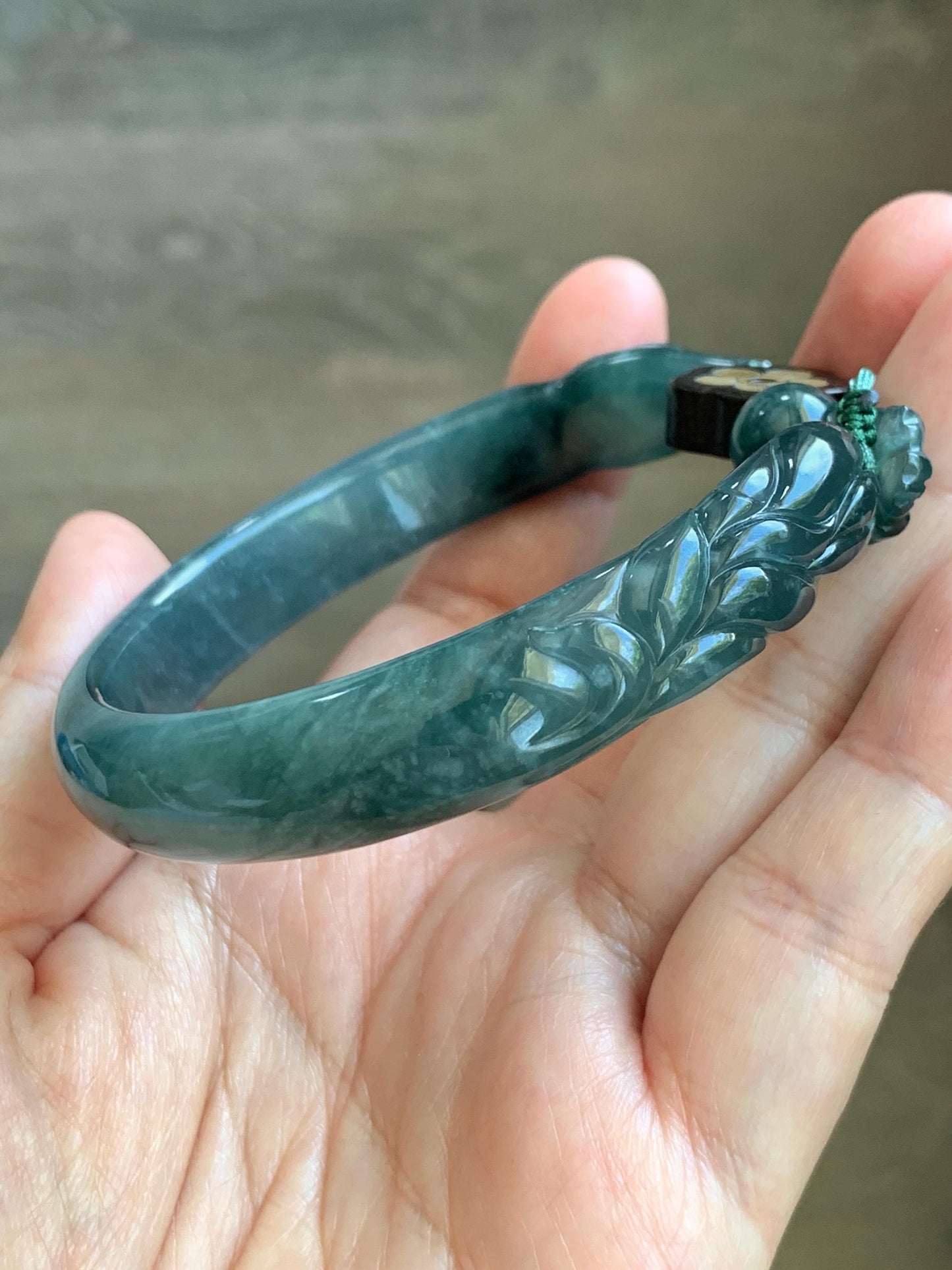 Certified Natural Grade A Guatemalan Icy Dusty Teal Blue Jade Jadeite Nine-tailed Fox Open Bangle 60.9mm 7.53” 39g 天然冰危篮绿翡翠九尾狐开口镯 1200