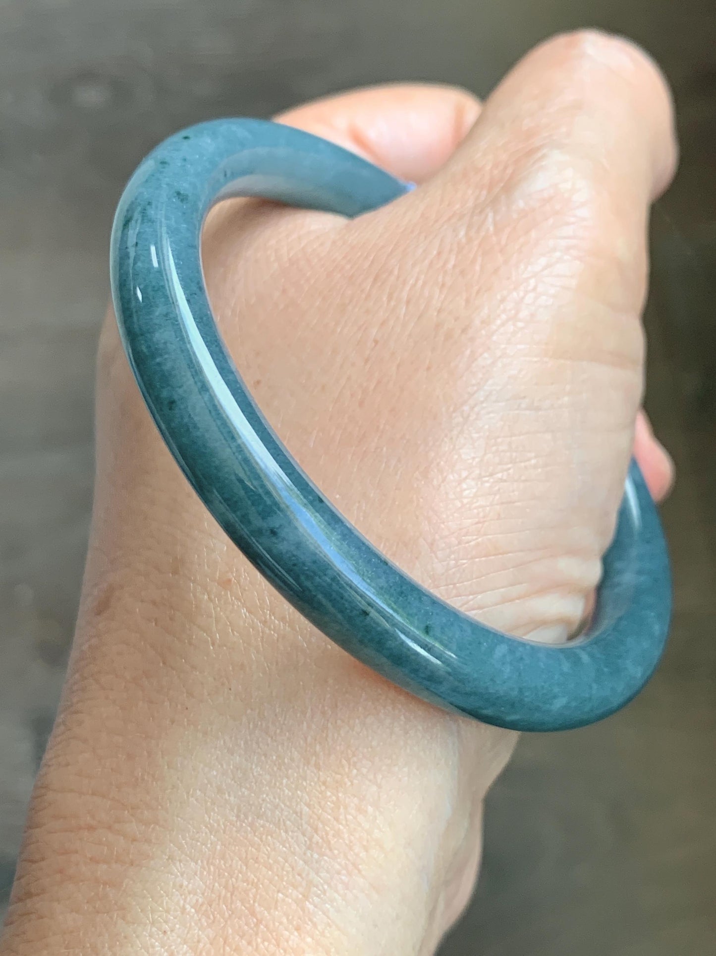 Certified Natural Grade A Guatemalan Icy Dusty Aegean Blue Jade Jadeite Open Bangle Icy Yellow Butterfly Charm 54.8mm 6.77” 天然冰危牛仔篮翡翠开口镯1202