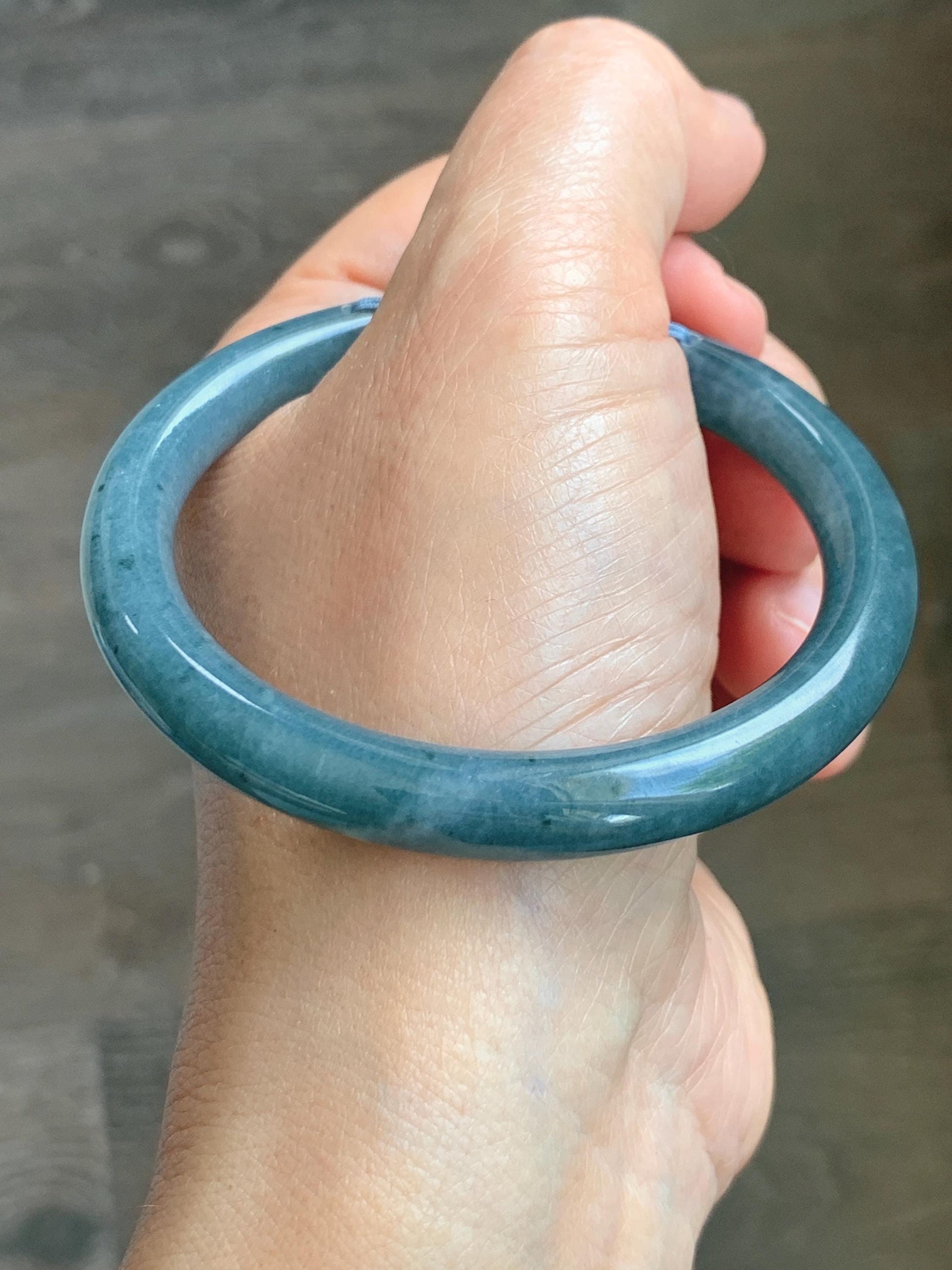 Certified Natural Grade A Guatemalan Icy Dusty Aegean Blue Jade Jadeite Open Bangle Icy Yellow Butterfly Charm 54.8mm 6.77” 天然冰危牛仔篮翡翠开口镯1202