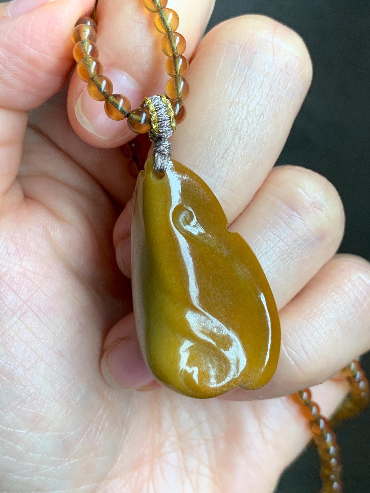 Certified Natural Grade A Guatemalan Icy Rich Yellow Jade Jadeite Carved Pixiu Pendant Beaded Necklace 22” 18g 天然冰危鸡油黄翡翠貔貅吊坠 1162