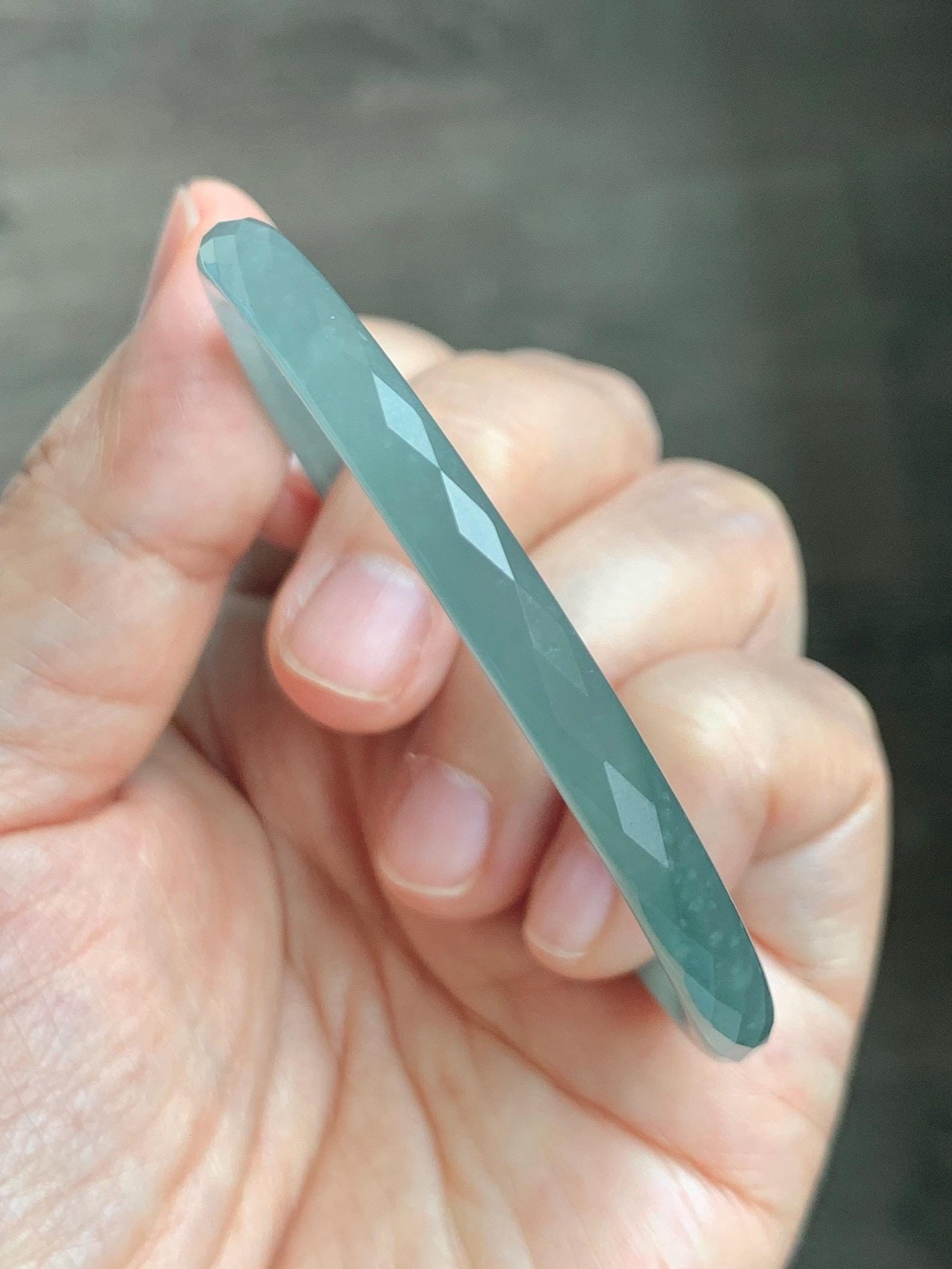 Certified Natural Grade A Guatemalan Icy Translucent Light Teal Jade Jadeite Diamond Faceted Bangle 55mm 6.8” 18g 天然冰危蓝绿翡翠细圆条切割面手镯 187