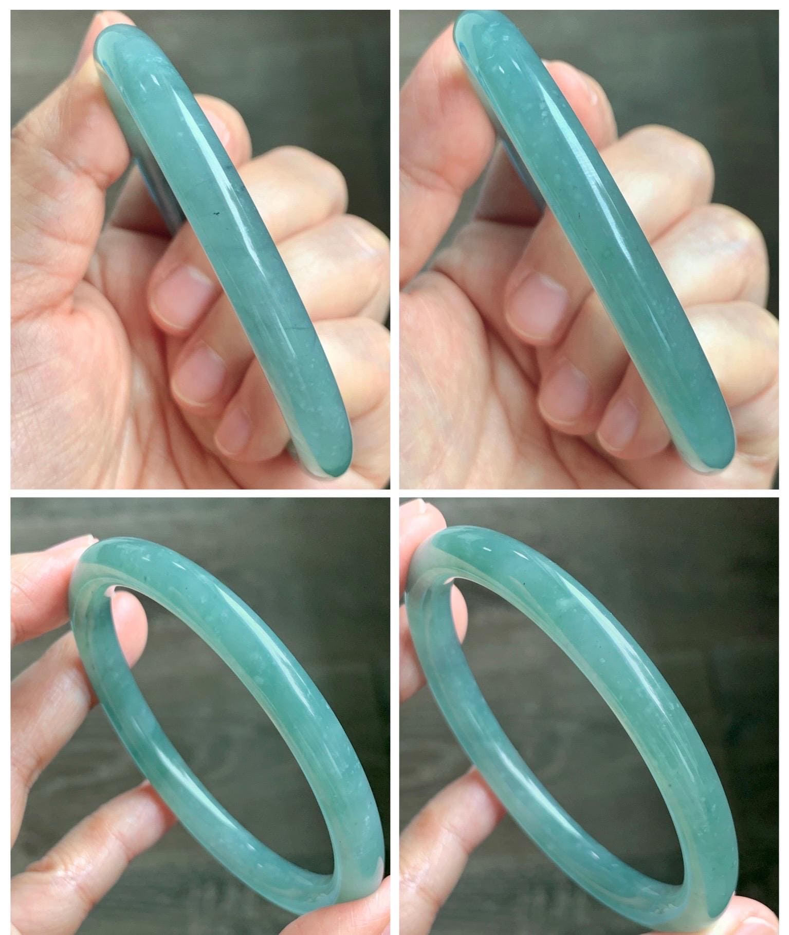 Certified Natural Grade A Guatemalan Icy Translucent Dusty Teal Green Jade Jadeite Bangle Bracelet 59mm 7.32” 31g 天然冰危蓝绿圆条翡翠手镯 210