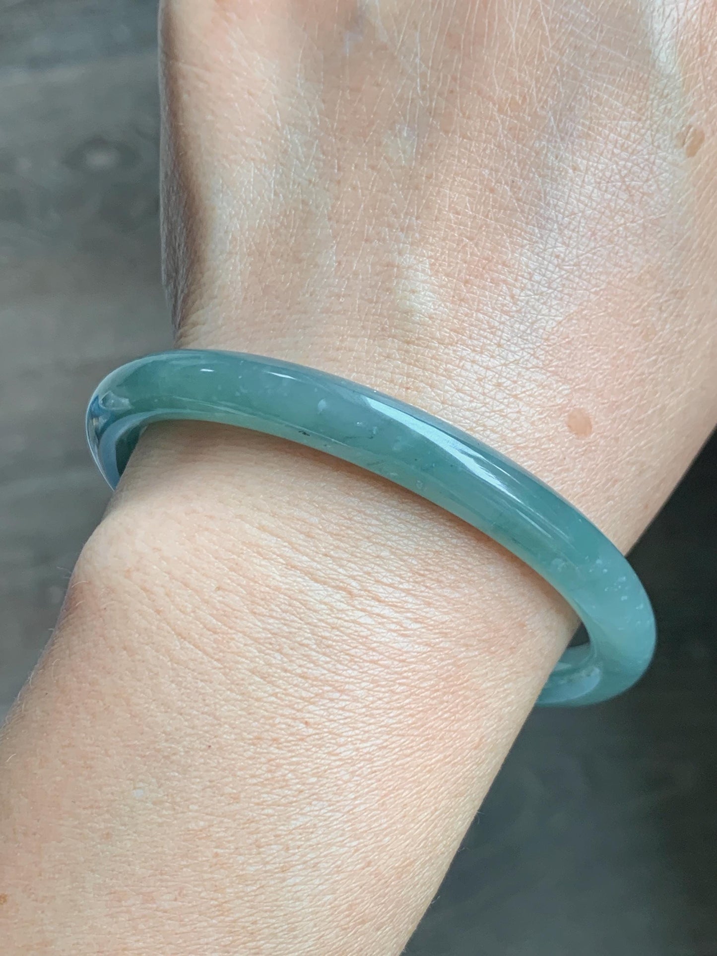 Certified Natural Grade A Guatemalan Icy Translucent Dusty Teal Green Jade Jadeite Bangle Bracelet 59mm 7.32” 31g 天然冰危蓝绿圆条翡翠手镯 210