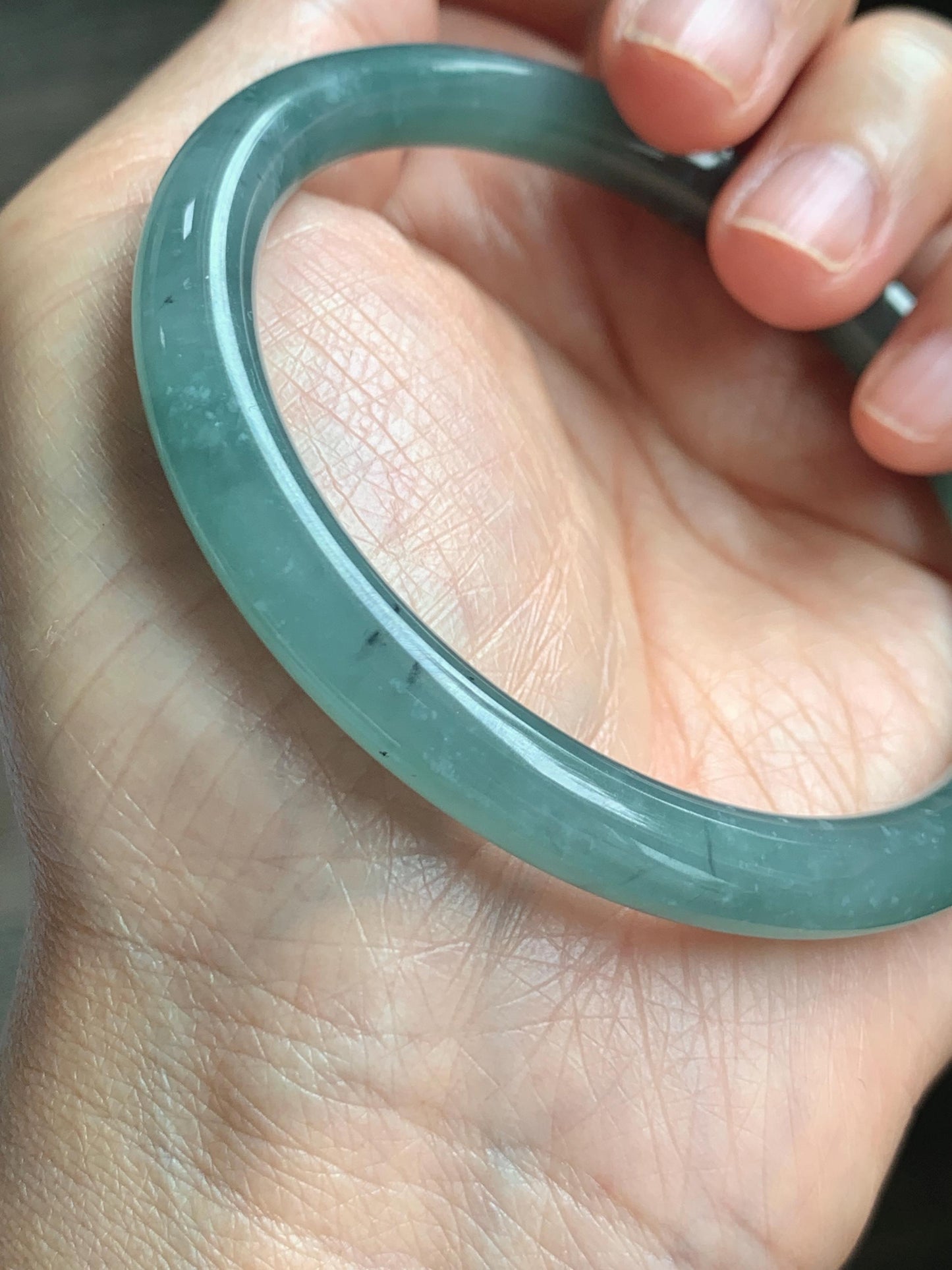 Certified Natural Grade A Guatemalan Icy Translucent Dusty Teal Green Jade Jadeite Bangle Bracelet 59mm 7.32” 31g 天然冰危蓝绿圆条翡翠手镯 210