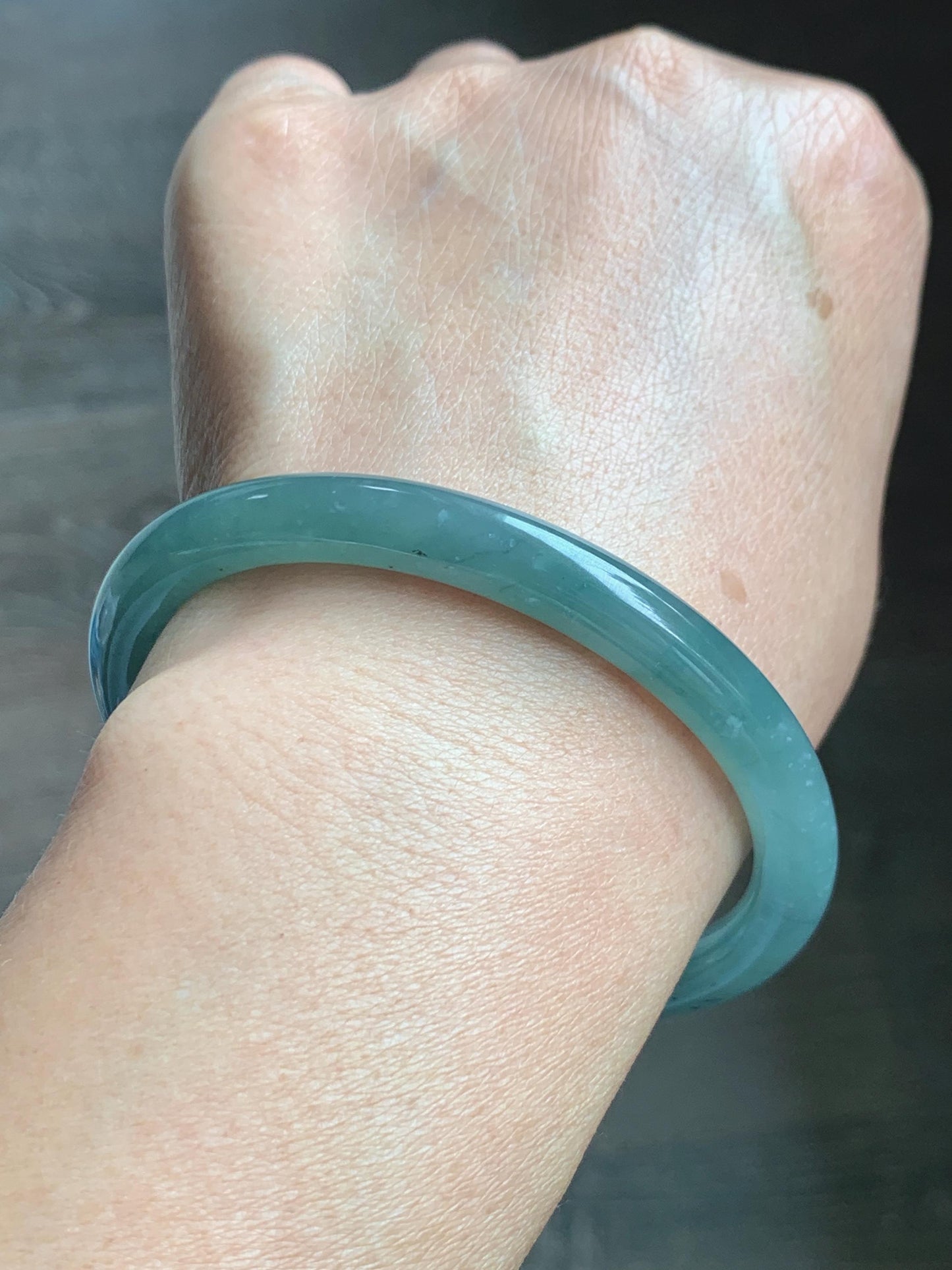 Certified Natural Grade A Guatemalan Icy Translucent Dusty Teal Green Jade Jadeite Bangle Bracelet 59mm 7.32” 31g 天然冰危蓝绿圆条翡翠手镯 210