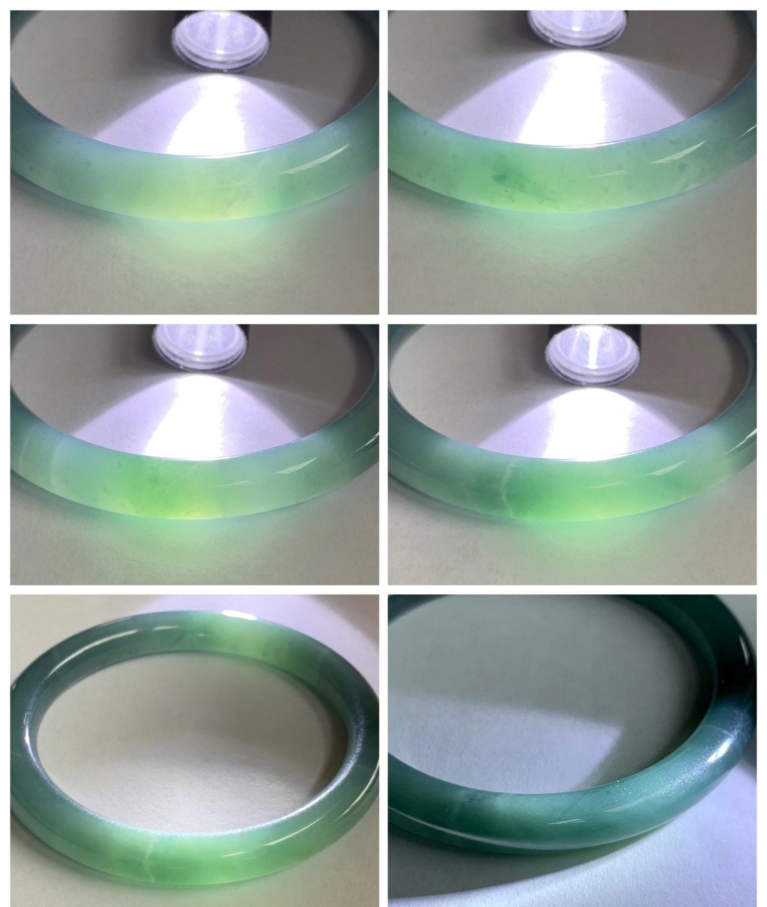 Certified Natural Grade A Guatemalan Icy Translucent Dusty Teal Blue Jade Jadeite Bangle Bracelet 57.12 mm 7” 37g 天然冰危蓝绿翡翠圆条手镯 197