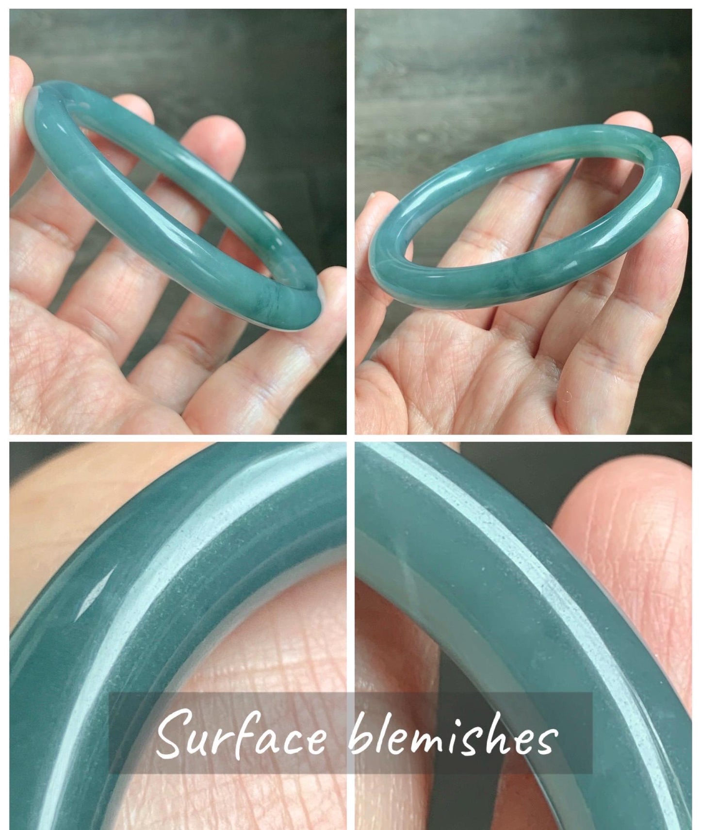 Certified Natural Grade A Guatemalan Icy Translucent Dusty Teal Blue Jade Jadeite Bangle Bracelet 57.12 mm 7” 37g 天然冰危蓝绿翡翠圆条手镯 197