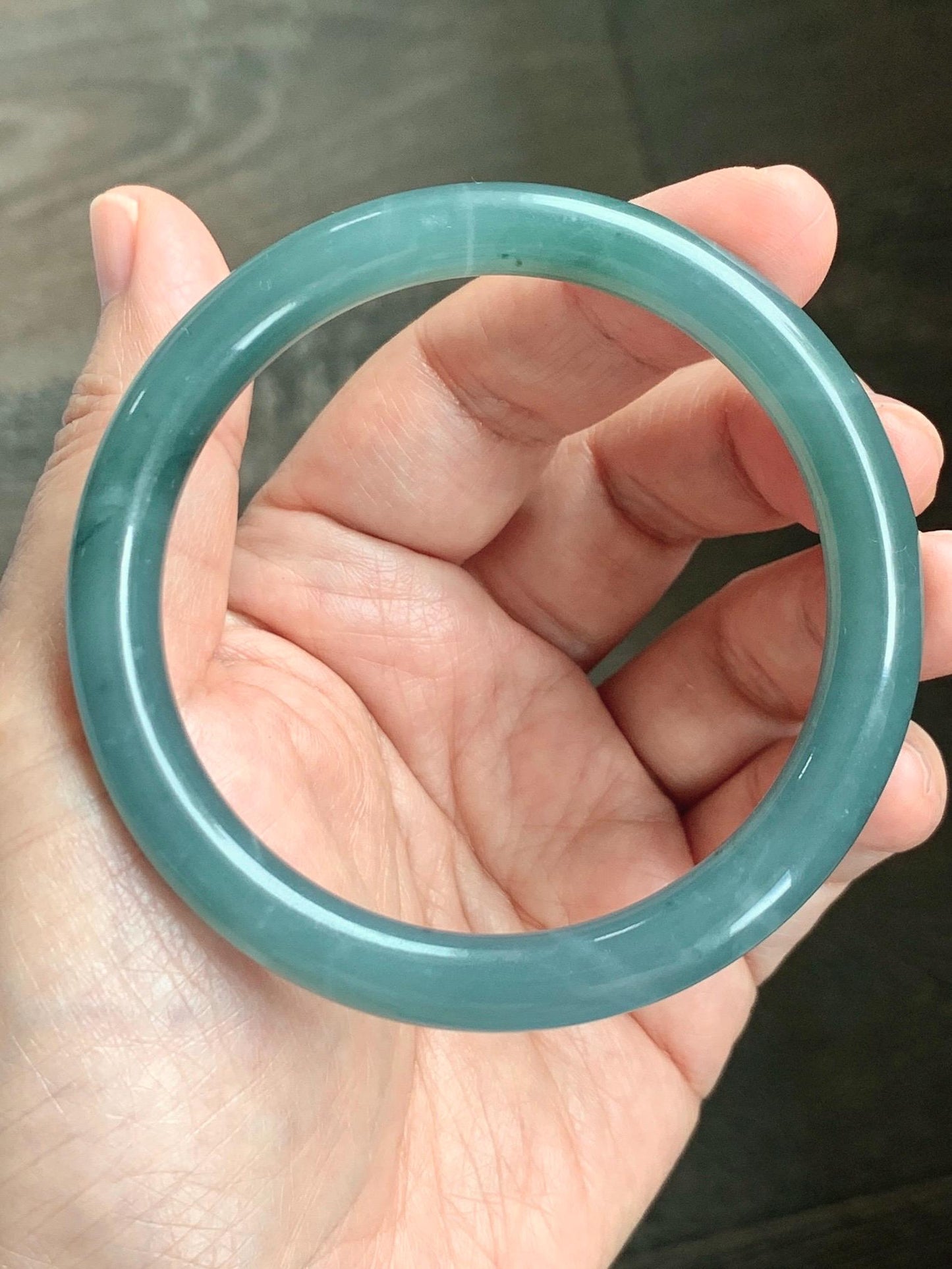 Certified Natural Grade A Guatemalan Icy Translucent Dusty Teal Blue Jade Jadeite Bangle Bracelet 57.12 mm 7” 37g 天然冰危蓝绿翡翠圆条手镯 197