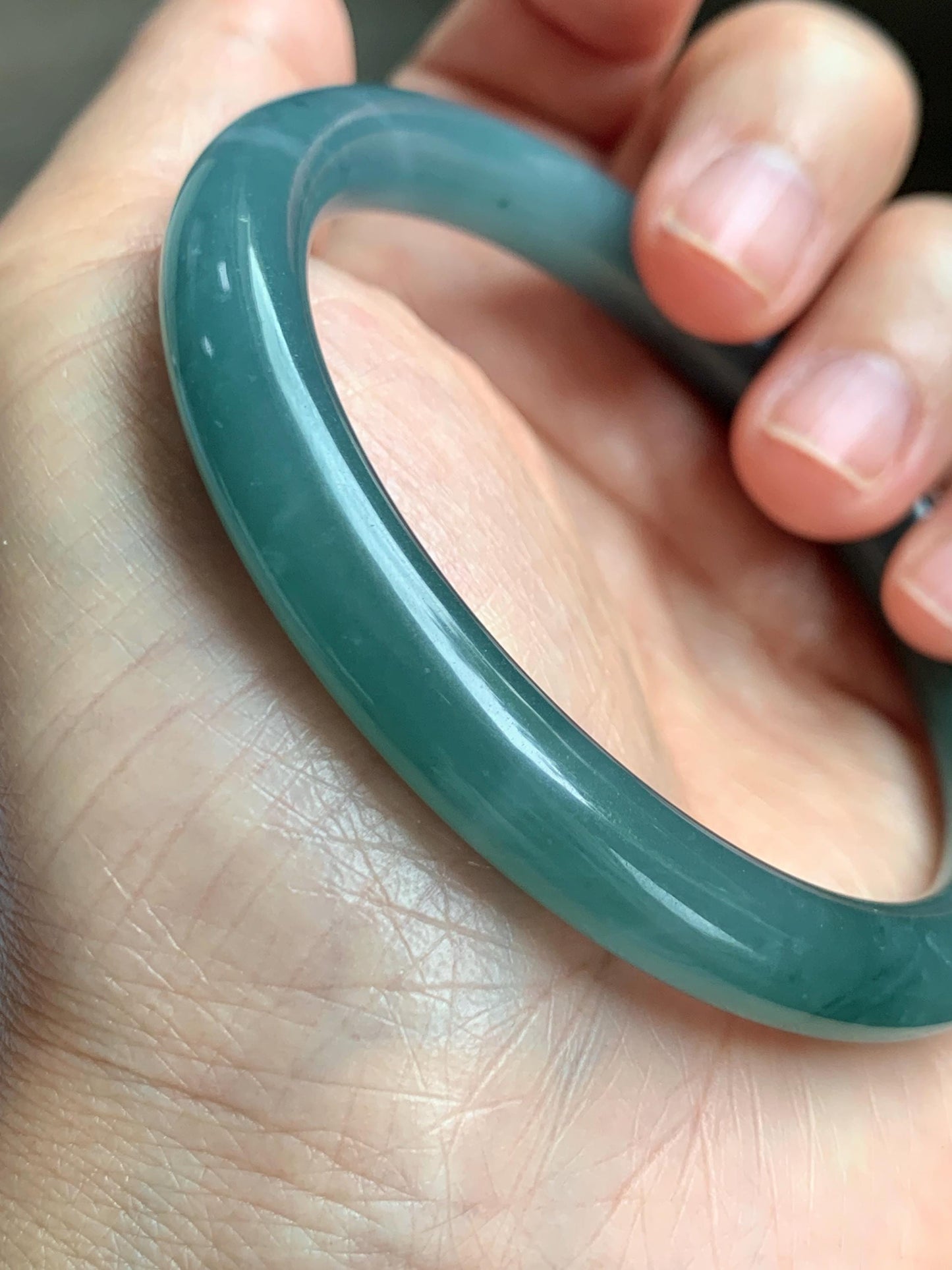 Certified Natural Grade A Guatemalan Icy Translucent Dusty Teal Blue Jade Jadeite Bangle Bracelet 57.12 mm 7” 37g 天然冰危蓝绿翡翠圆条手镯 197