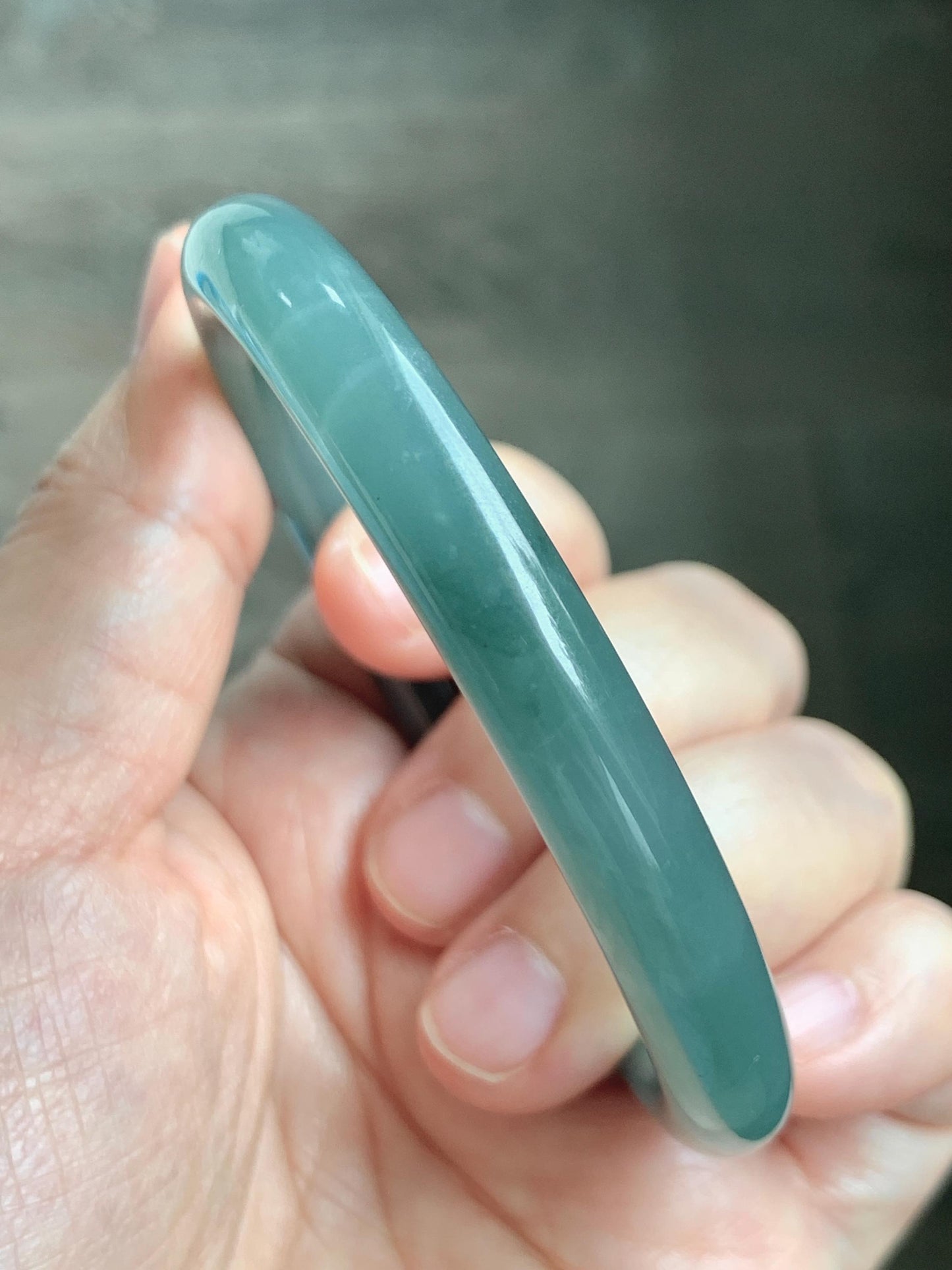 Certified Natural Grade A Guatemalan Icy Translucent Dusty Teal Blue Jade Jadeite Bangle Bracelet 57.12 mm 7” 37g 天然冰危蓝绿翡翠圆条手镯 197