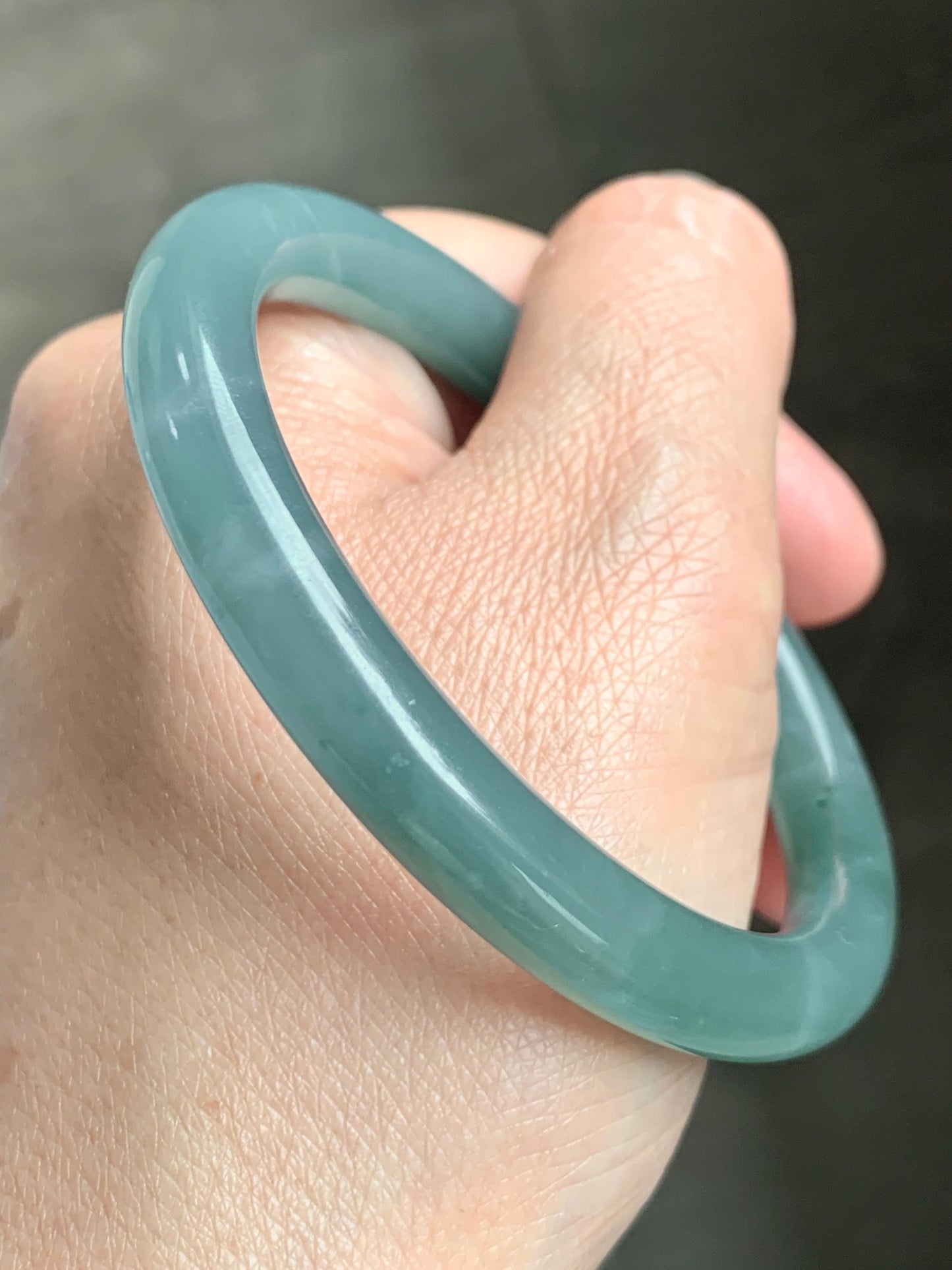 Certified Natural Grade A Guatemalan Icy Translucent Dusty Teal Blue Jade Jadeite Bangle Bracelet 57.12 mm 7” 37g 天然冰危蓝绿翡翠圆条手镯 197