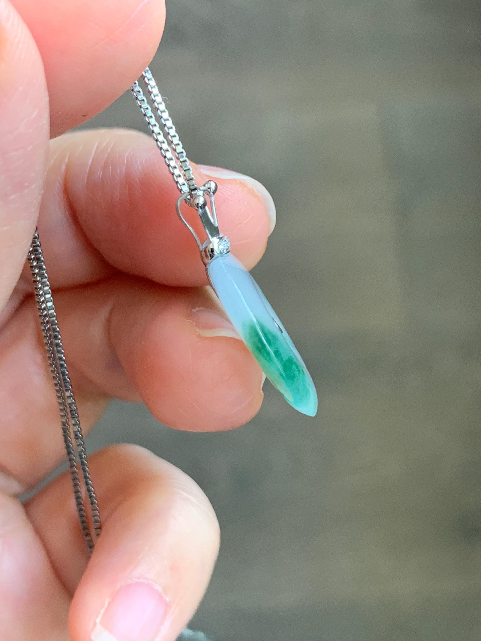 Certified Grade A Natural Icy Translucent Green Marbled Jade Jadeite Ping An Kou Donut Pendant 14K White Gold 2.68g 天然冰胶白飘花翡翠平安扣14K金镶嵌吊坠 218