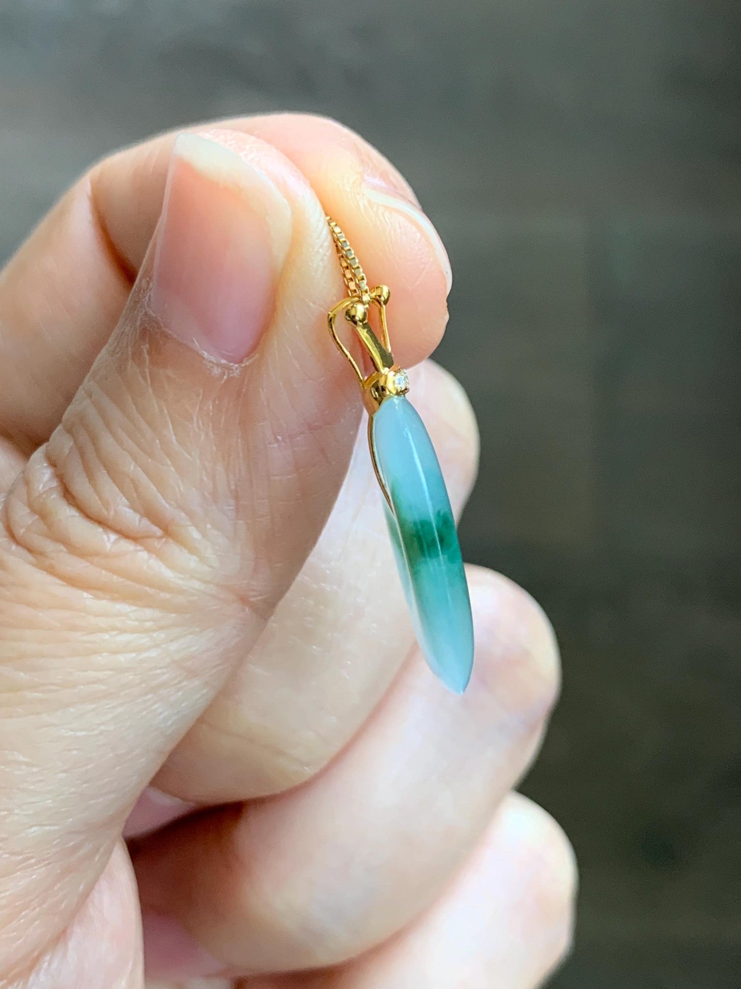 Certified Grade A Natural Icy Translucent Green Marbled Jade Jadeite Ping An Kou Donut Pendant 14K Yellow Gold 3g 天然冰胶白飘花翡翠平安扣14K金镶嵌吊坠 217