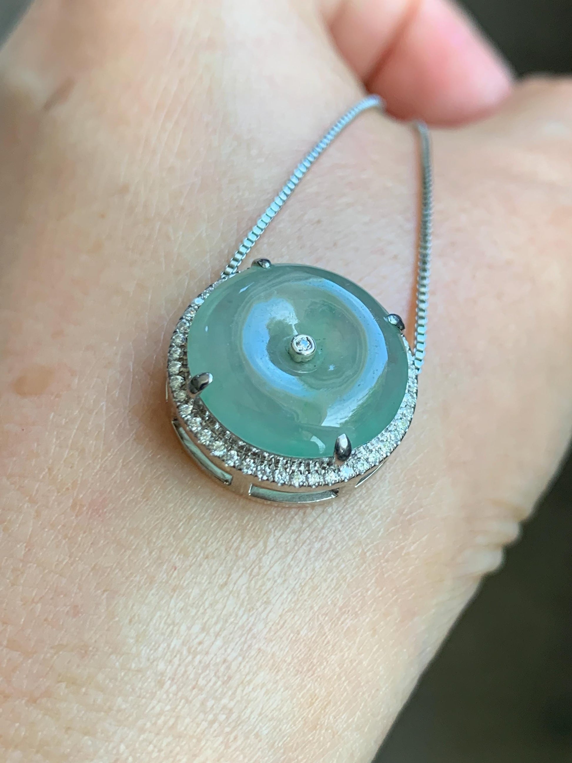 Certified Natural Grade A Icy Translucent Light Green Jade Jadeite Ping An Kou Donut Pendant or Bracelet Sterling Silver 天然冰胶晴色翡翠平安扣吊坠手牌 242