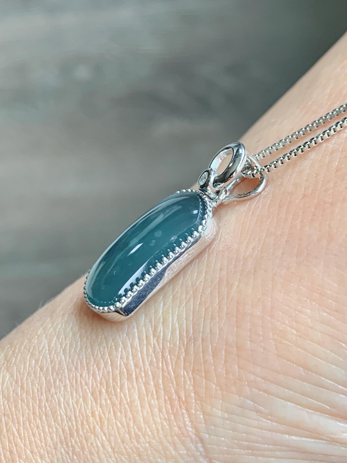 Certified Natural Grade A Guatemalan Icy Translucent Teal Blue Jade Jadeite Wu Shi Pai Saddle Pendant Sterling Silver 天然冰危蓝翡翠马鞍无事牌吊坠 246