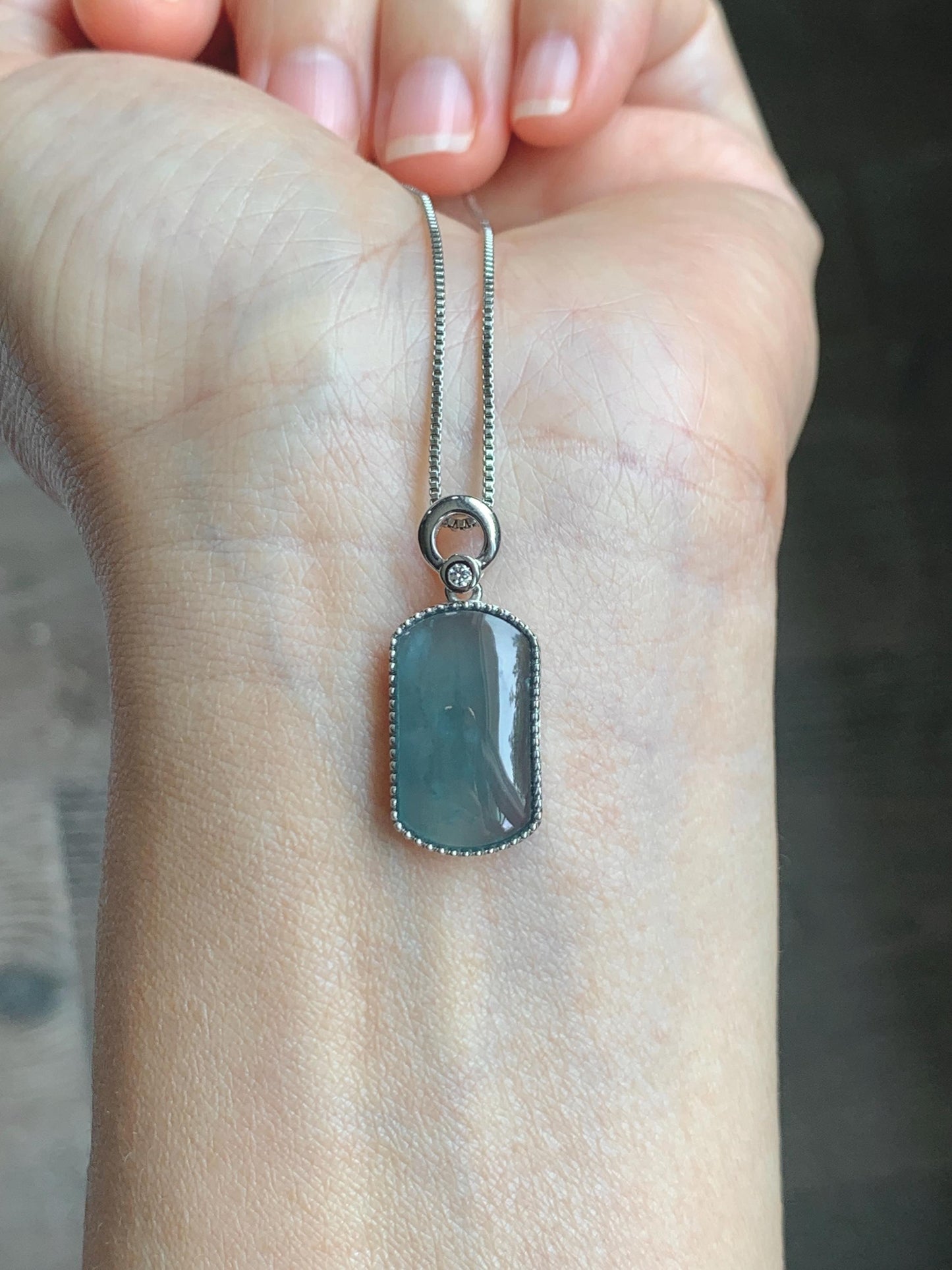 Certified Natural Grade A Guatemalan Icy Translucent Teal Blue Jade Jadeite Wu Shi Pai Saddle Pendant Sterling Silver 天然冰危蓝翡翠马鞍无事牌吊坠 246