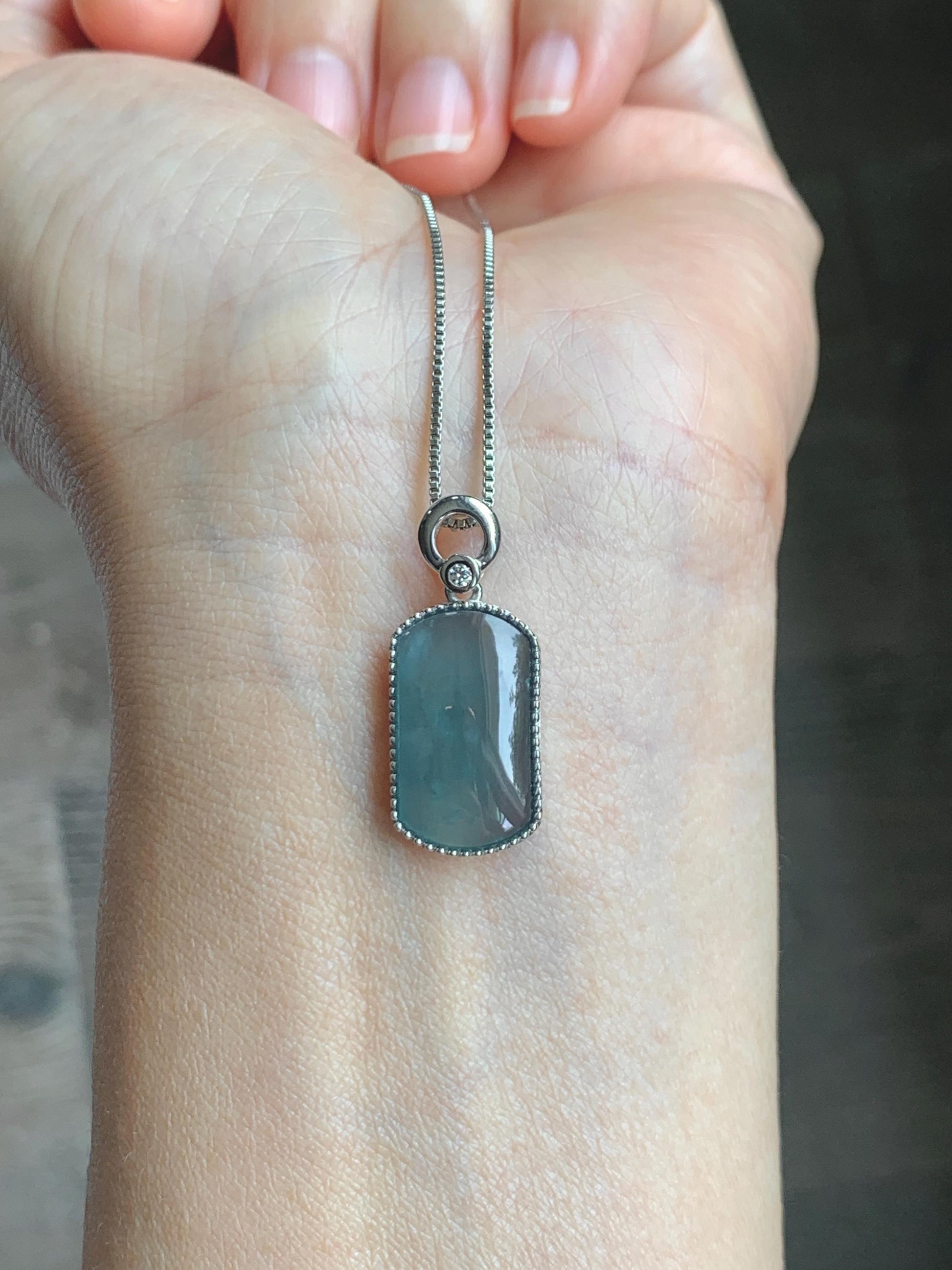 Certified Natural Grade A Guatemalan Icy Translucent Teal Blue Jade Jadeite Wu Shi Pai Saddle Pendant Sterling Silver 天然冰危蓝翡翠马鞍无事牌吊坠 246