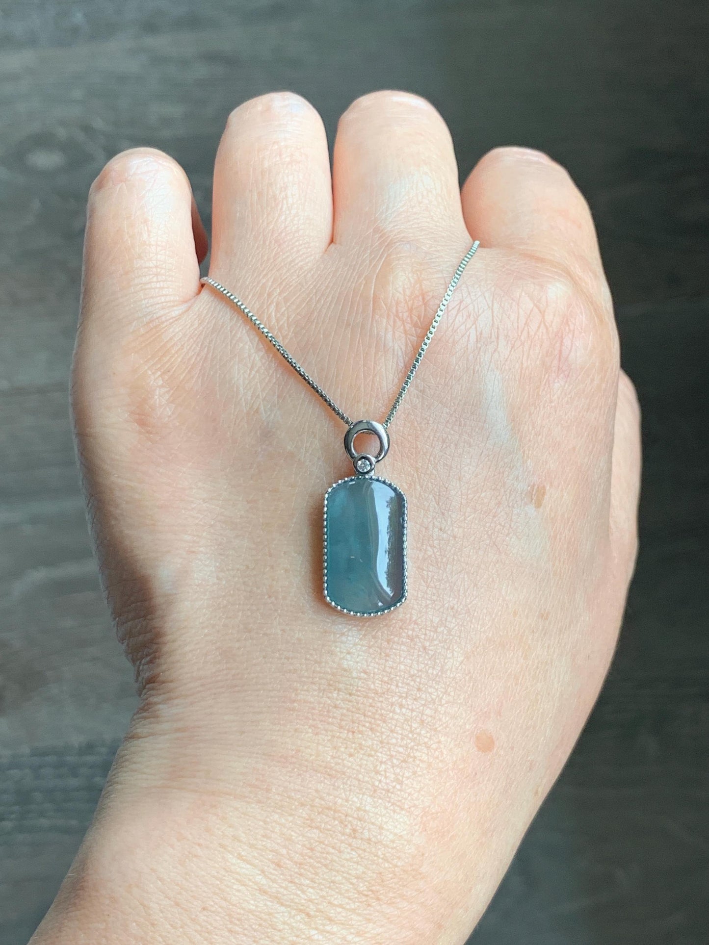 Certified Natural Grade A Guatemalan Icy Translucent Teal Blue Jade Jadeite Wu Shi Pai Saddle Pendant Sterling Silver 天然冰危蓝翡翠马鞍无事牌吊坠 246
