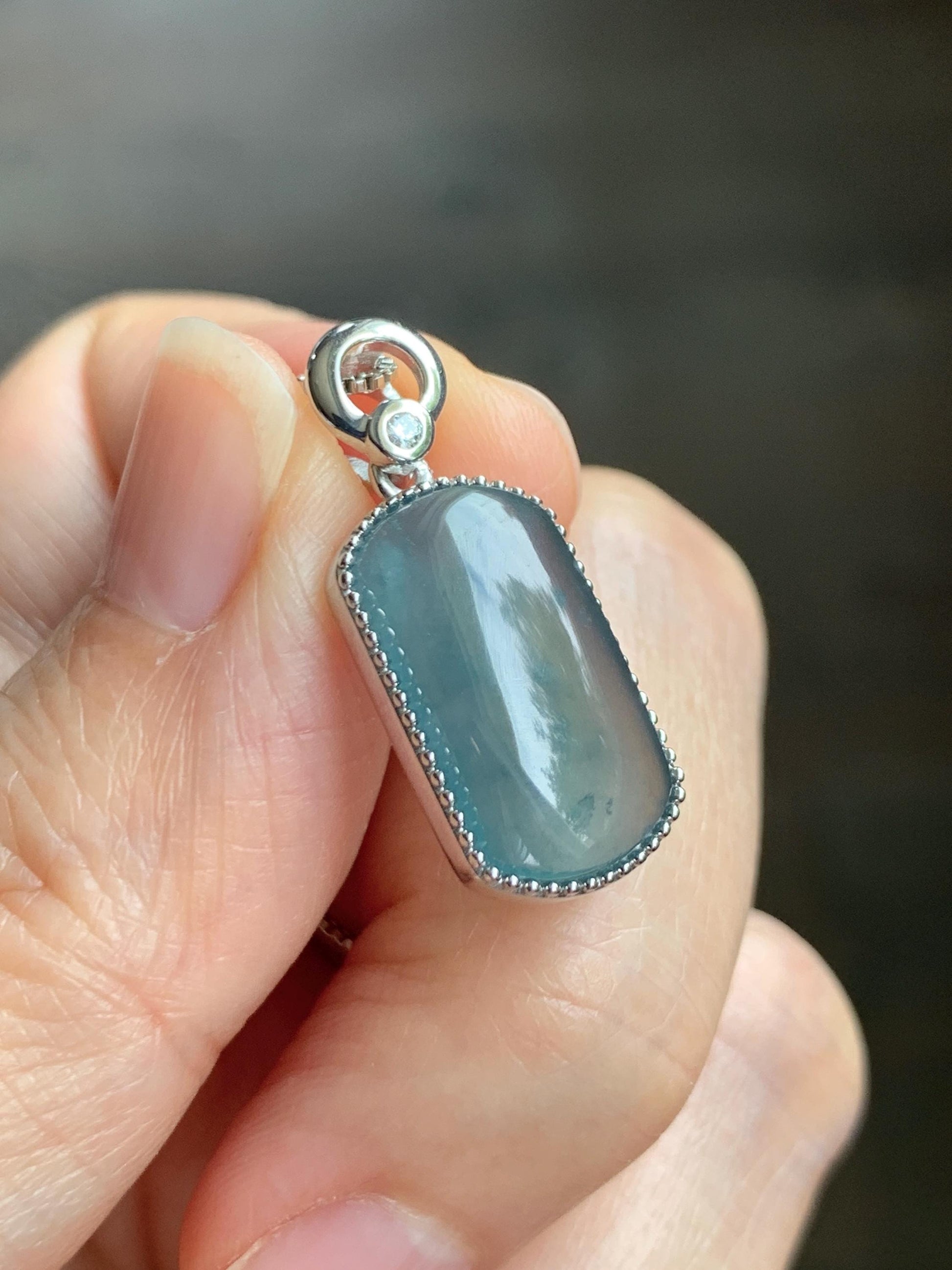 Certified Natural Grade A Guatemalan Icy Translucent Teal Blue Jade Jadeite Wu Shi Pai Saddle Pendant Sterling Silver 天然冰危蓝翡翠马鞍无事牌吊坠 246