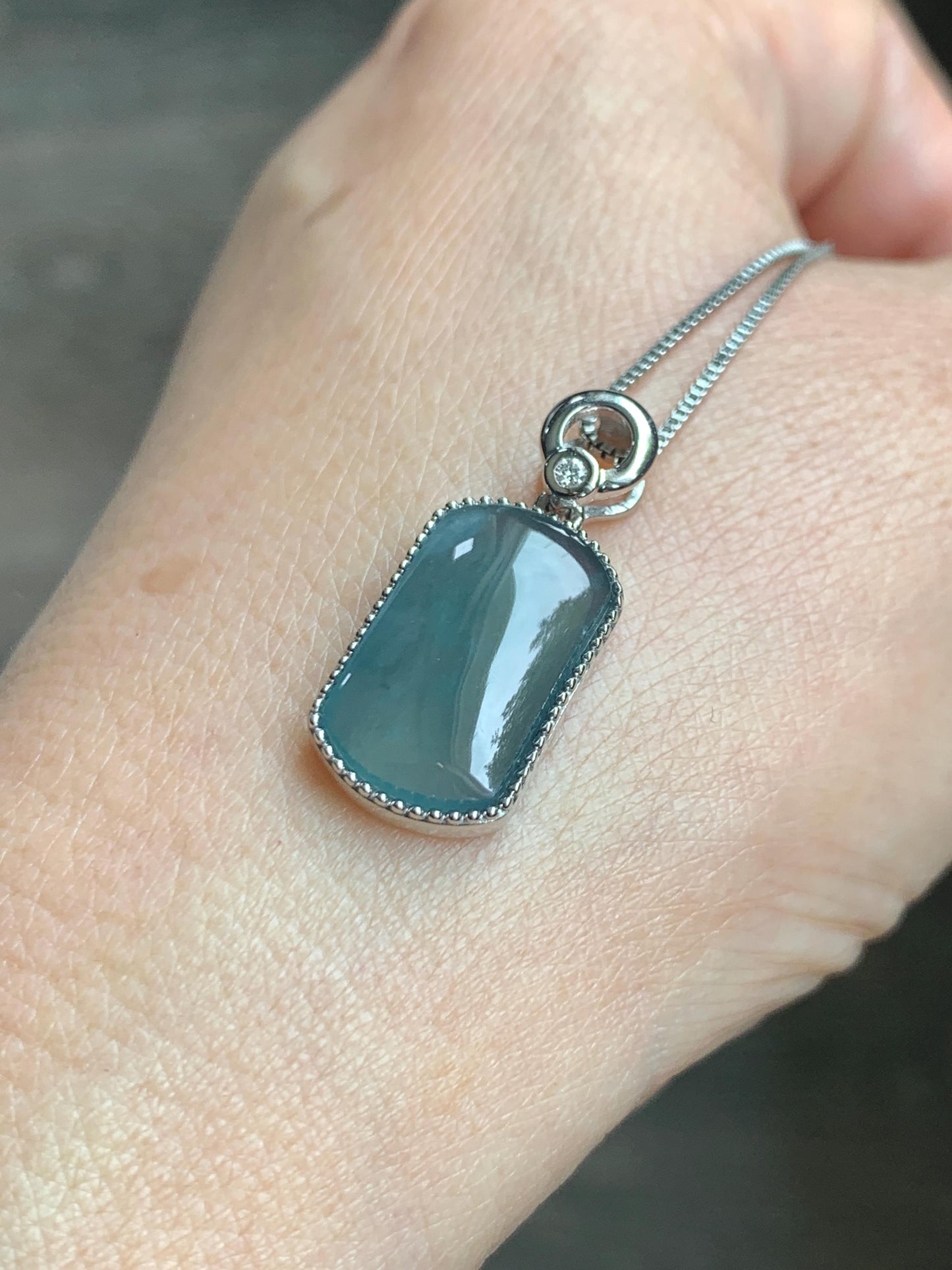 Certified Natural Grade A Guatemalan Icy Translucent Teal Blue Jade Jadeite Wu Shi Pai Saddle Pendant Sterling Silver 天然冰危蓝翡翠马鞍无事牌吊坠 246