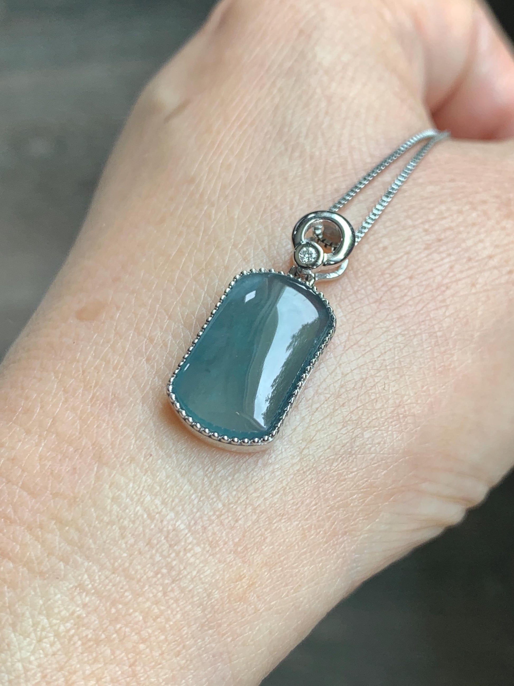 Certified Natural Grade A Guatemalan Icy Translucent Teal Blue Jade Jadeite Wu Shi Pai Saddle Pendant Sterling Silver 天然冰危蓝翡翠马鞍无事牌吊坠 246