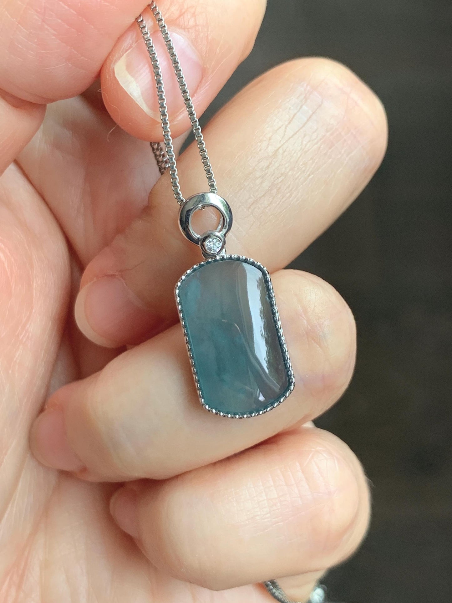 Certified Natural Grade A Guatemalan Icy Translucent Teal Blue Jade Jadeite Wu Shi Pai Saddle Pendant Sterling Silver 天然冰危蓝翡翠马鞍无事牌吊坠 246