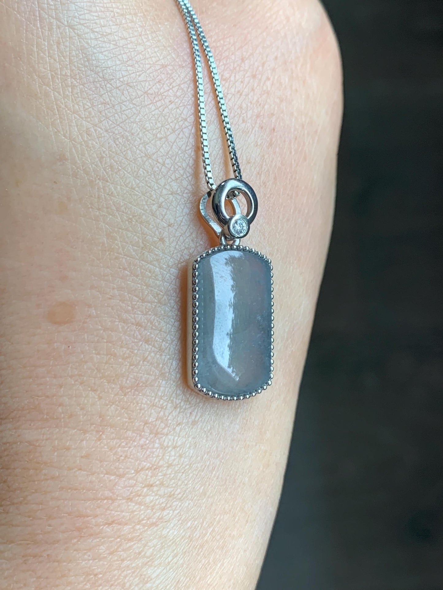 Certified Natural Grade A Icy Translucent Light Gray Wuji Jade Jadeite Wu Shi Pai Saddle Pendant Sterling Silver 3g 天然冰胶乌鸡翡翠马鞍无事牌吊坠 248