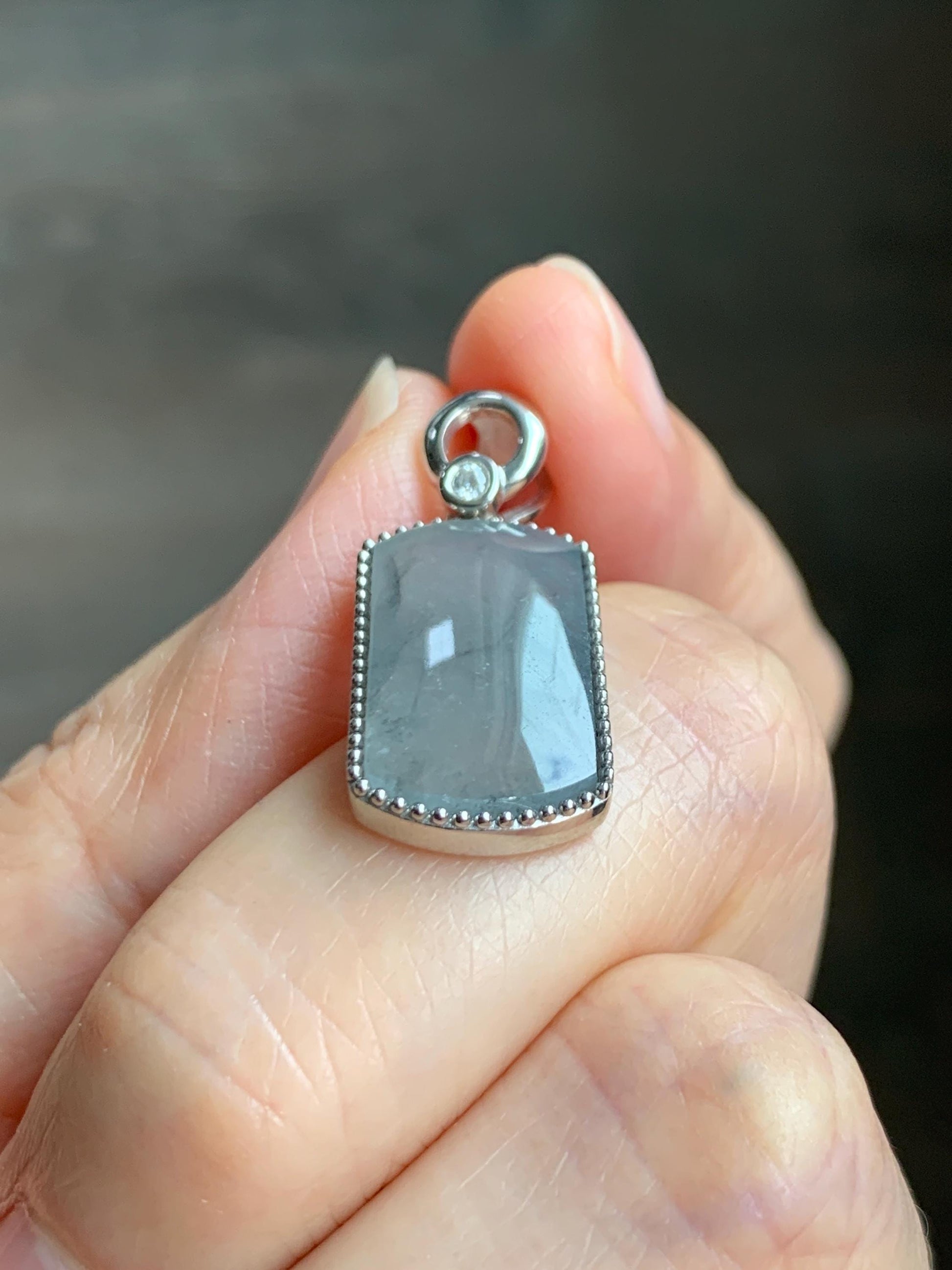 Certified Natural Grade A Icy Translucent Light Gray Wuji Jade Jadeite Wu Shi Pai Saddle Pendant Sterling Silver 3g 天然冰胶乌鸡翡翠马鞍无事牌吊坠 248