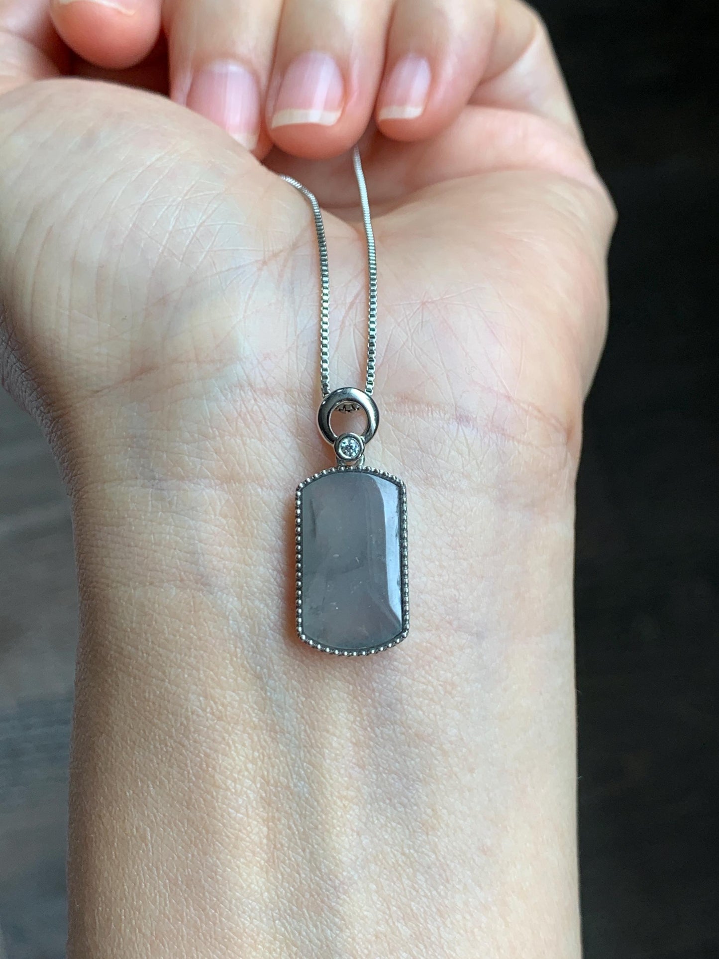 Certified Natural Grade A Icy Translucent Light Gray Wuji Jade Jadeite Wu Shi Pai Saddle Pendant Sterling Silver 3g 天然冰胶乌鸡翡翠马鞍无事牌吊坠 248