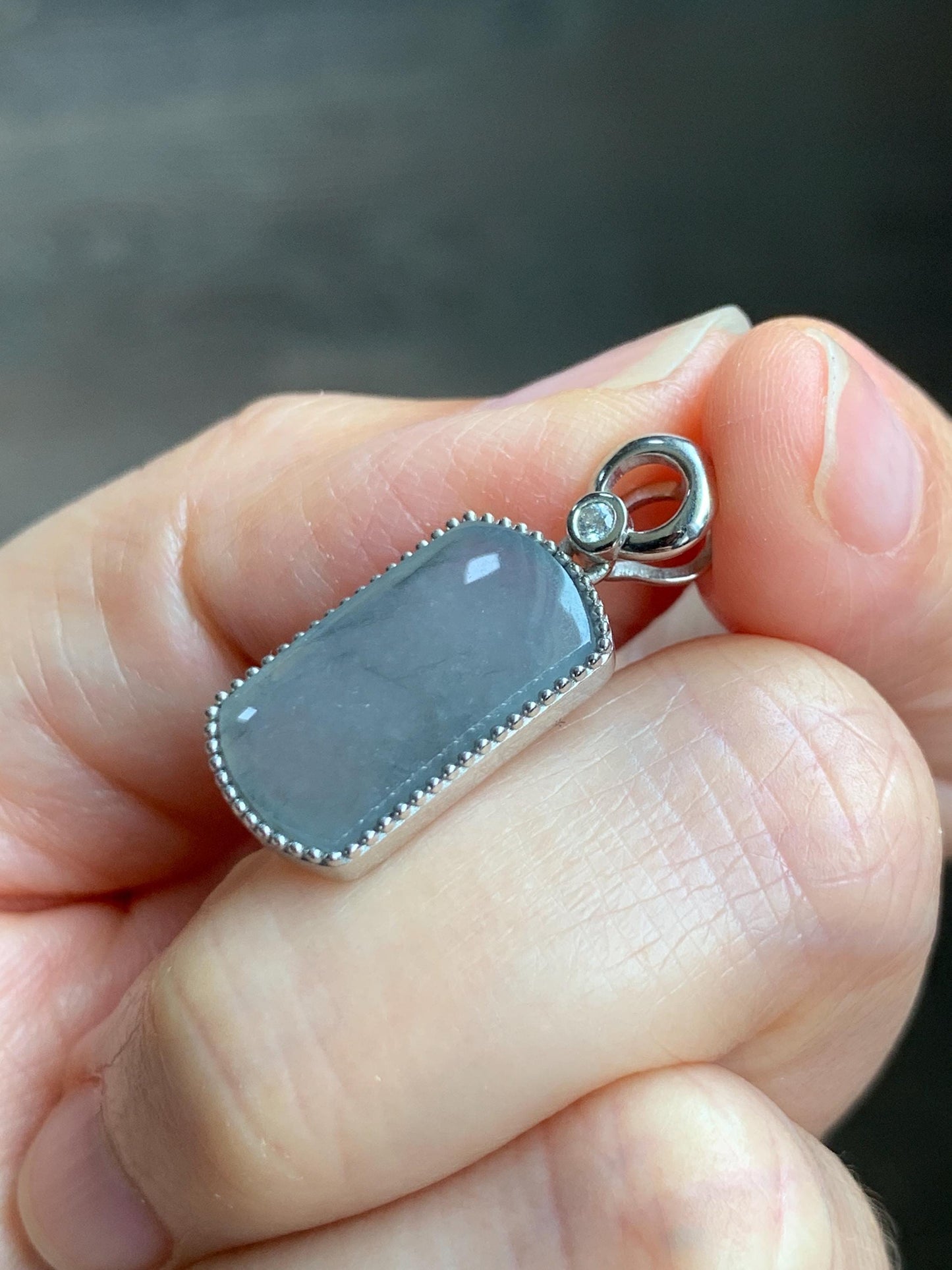 Certified Natural Grade A Icy Translucent Light Gray Wuji Jade Jadeite Wu Shi Pai Saddle Pendant Sterling Silver 3g 天然冰胶乌鸡翡翠马鞍无事牌吊坠 248