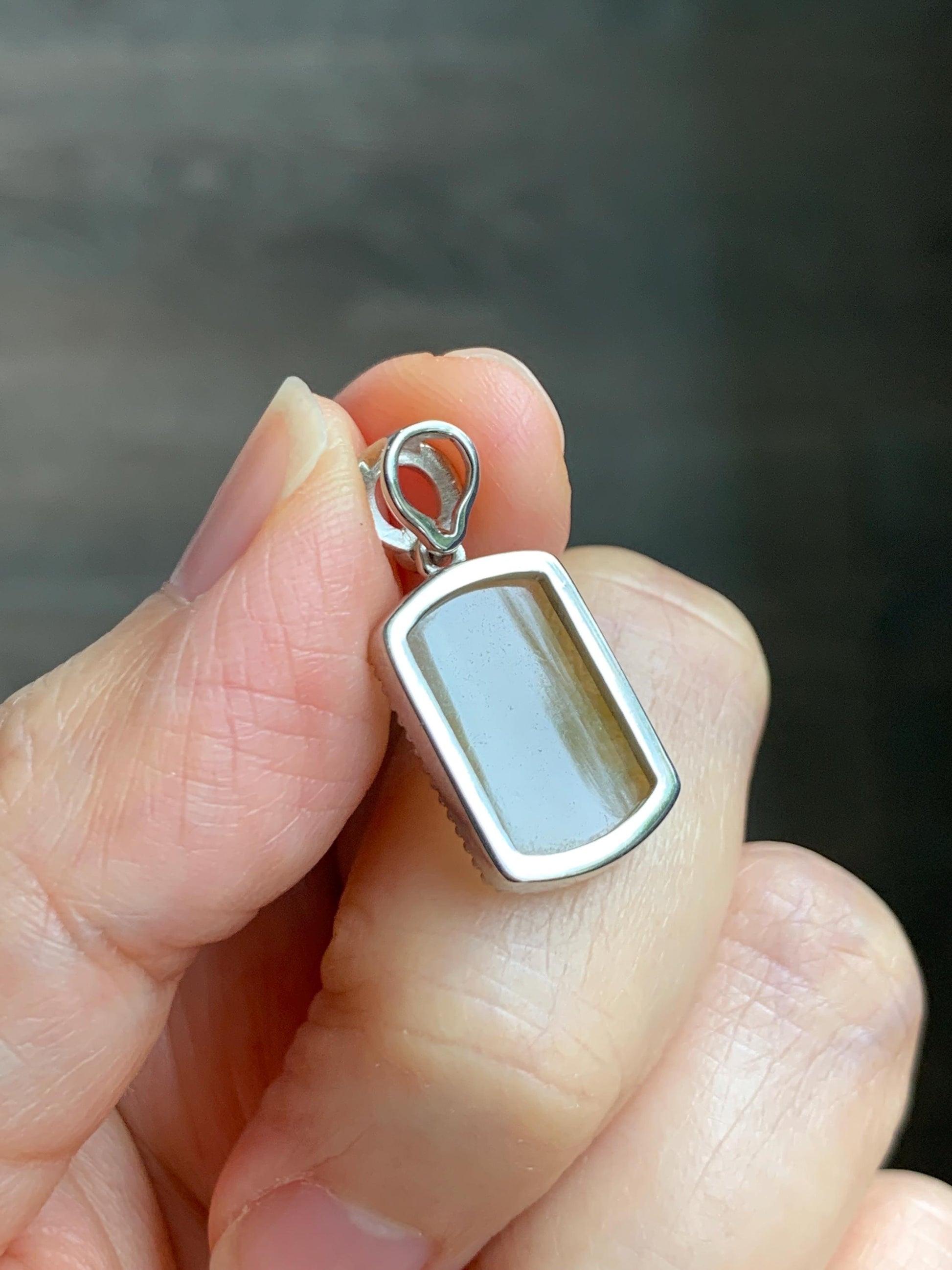 Certified Natural Grade A Icy Translucent Light Yellow Jade Jadeite Wu Shi Pai Saddle Pendant Sterling Silver 3g 天然冰胶撒金翡翠马鞍无事牌吊坠 247