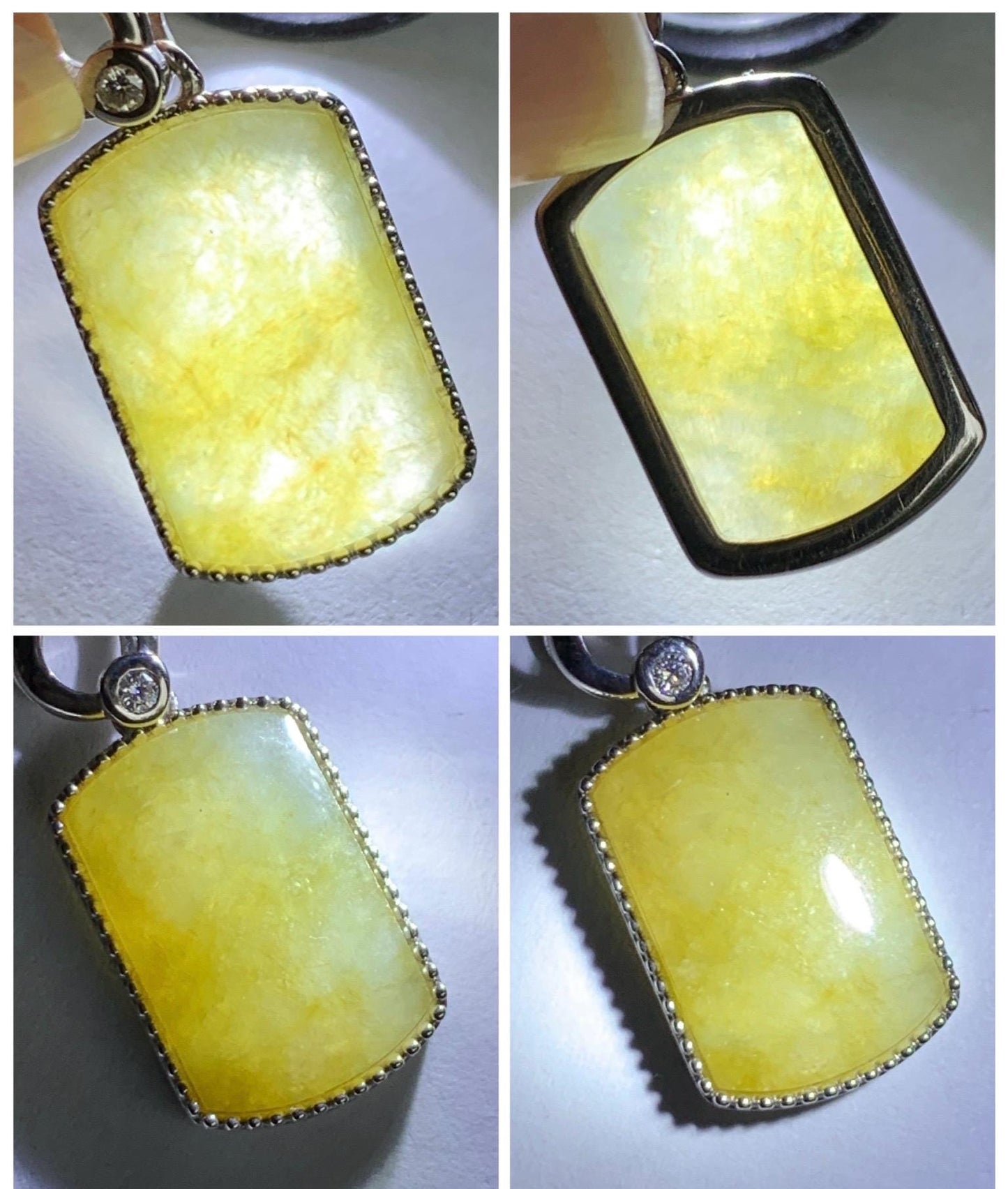 Certified Natural Grade A Icy Translucent Light Yellow Jade Jadeite Wu Shi Pai Saddle Pendant Sterling Silver 3g 天然冰胶撒金翡翠马鞍无事牌吊坠 247