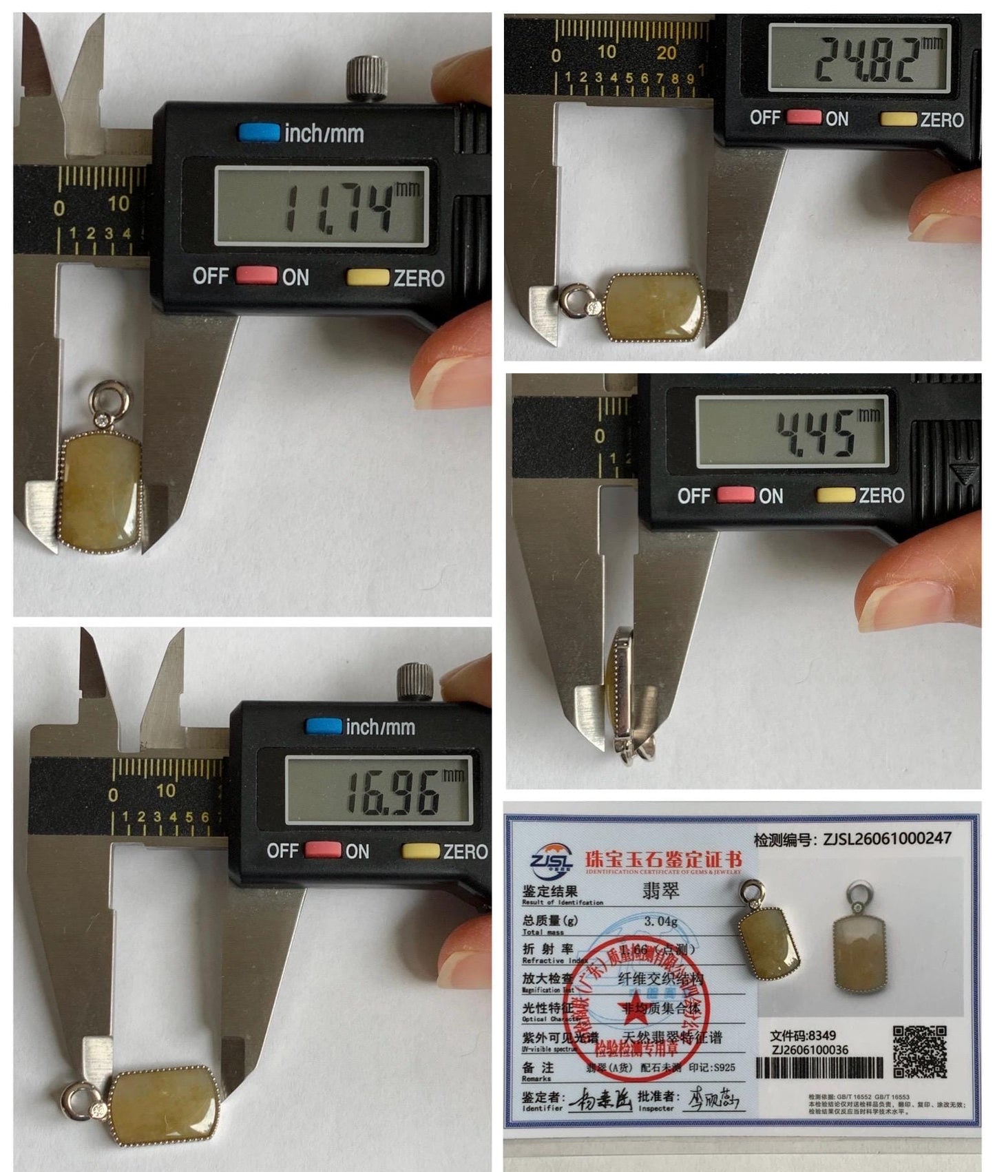 Certified Natural Grade A Icy Translucent Light Yellow Jade Jadeite Wu Shi Pai Saddle Pendant Sterling Silver 3g 天然冰胶撒金翡翠马鞍无事牌吊坠 247