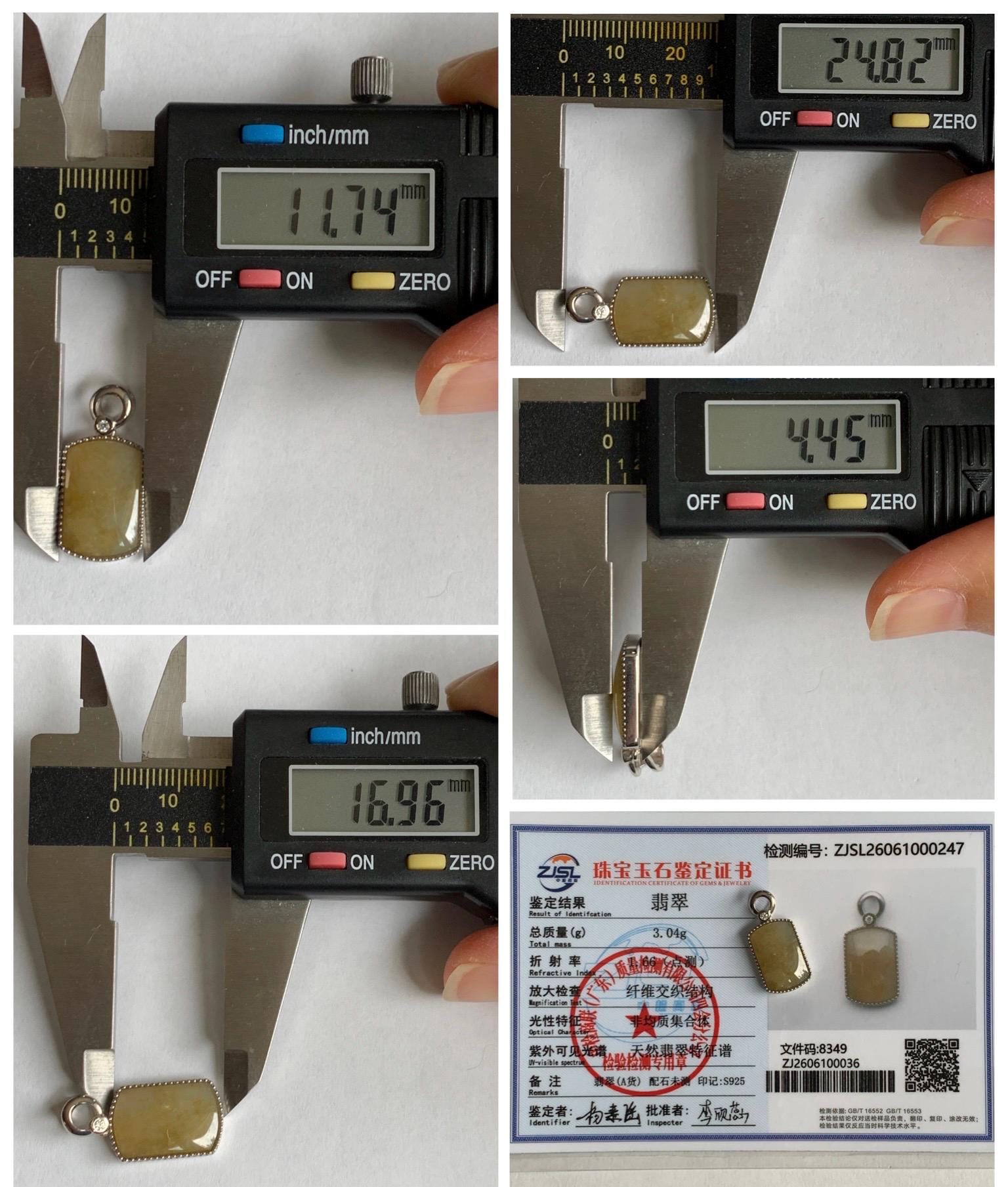 Certified Natural Grade A Icy Translucent Light Yellow Jade Jadeite Wu Shi Pai Saddle Pendant Sterling Silver 3g 天然冰胶撒金翡翠马鞍无事牌吊坠 247