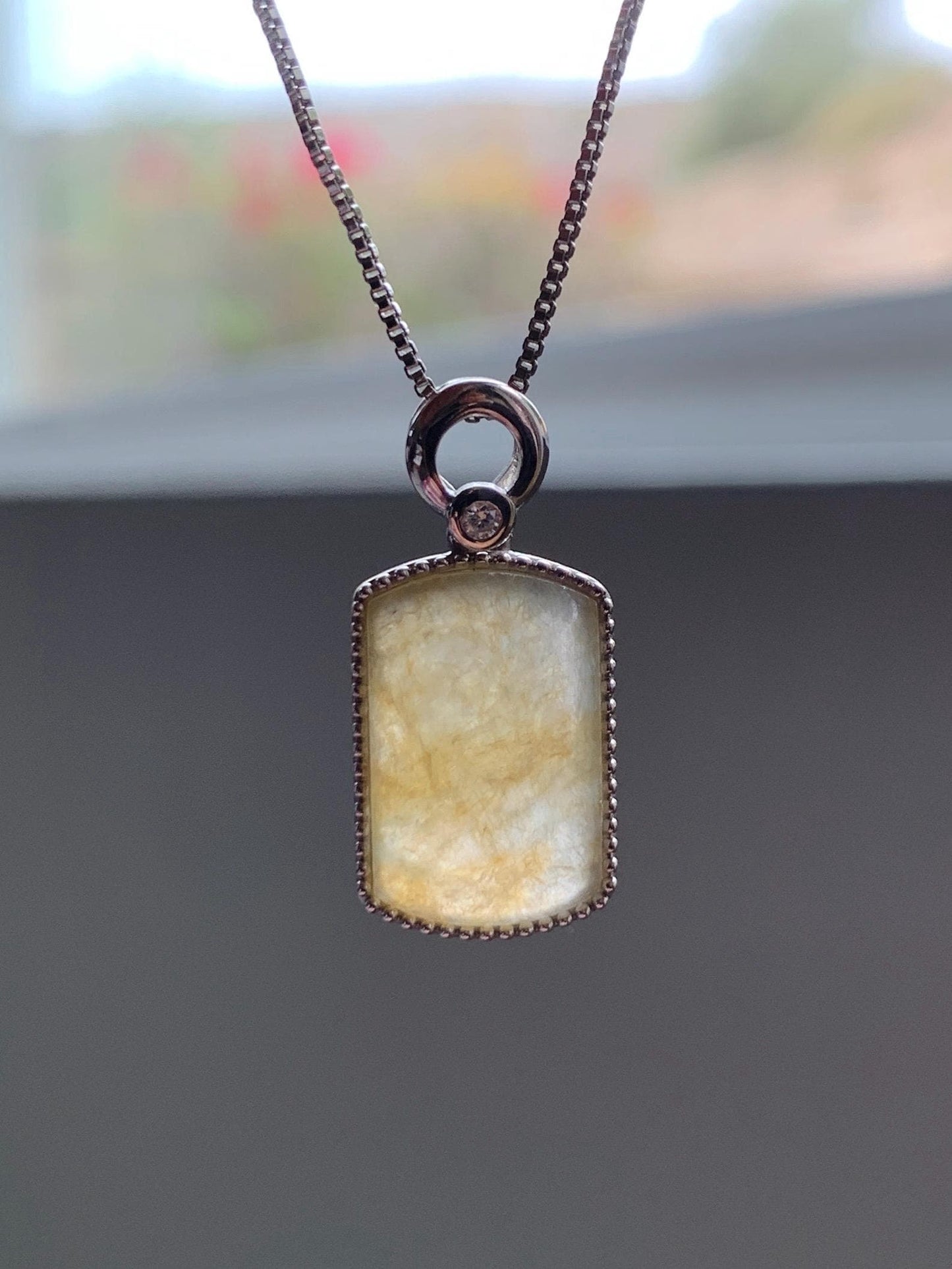 Certified Natural Grade A Icy Translucent Light Yellow Jade Jadeite Wu Shi Pai Saddle Pendant Sterling Silver 3g 天然冰胶撒金翡翠马鞍无事牌吊坠 247