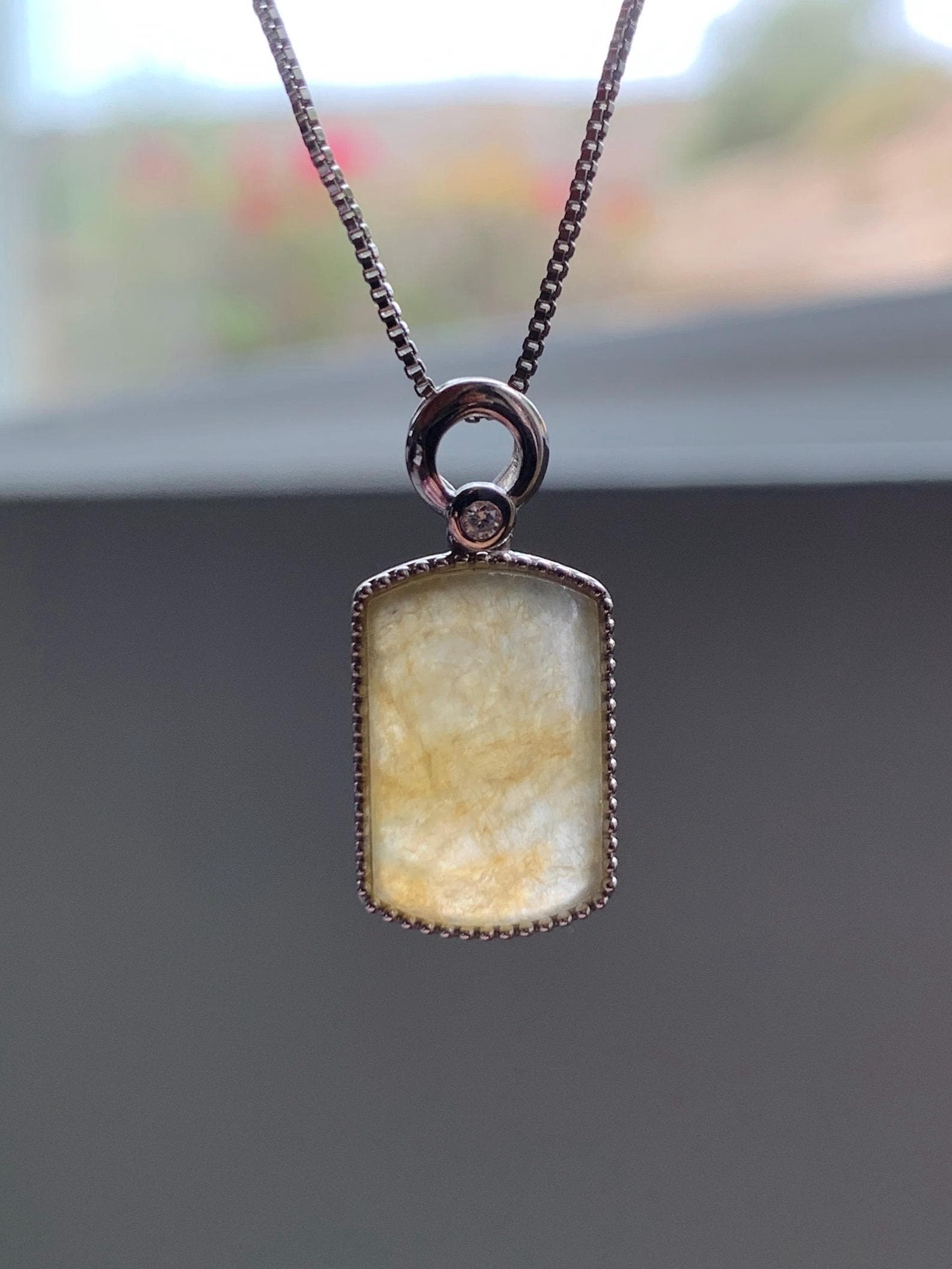 Certified Natural Grade A Icy Translucent Light Yellow Jade Jadeite Wu Shi Pai Saddle Pendant Sterling Silver 3g 天然冰胶撒金翡翠马鞍无事牌吊坠 247