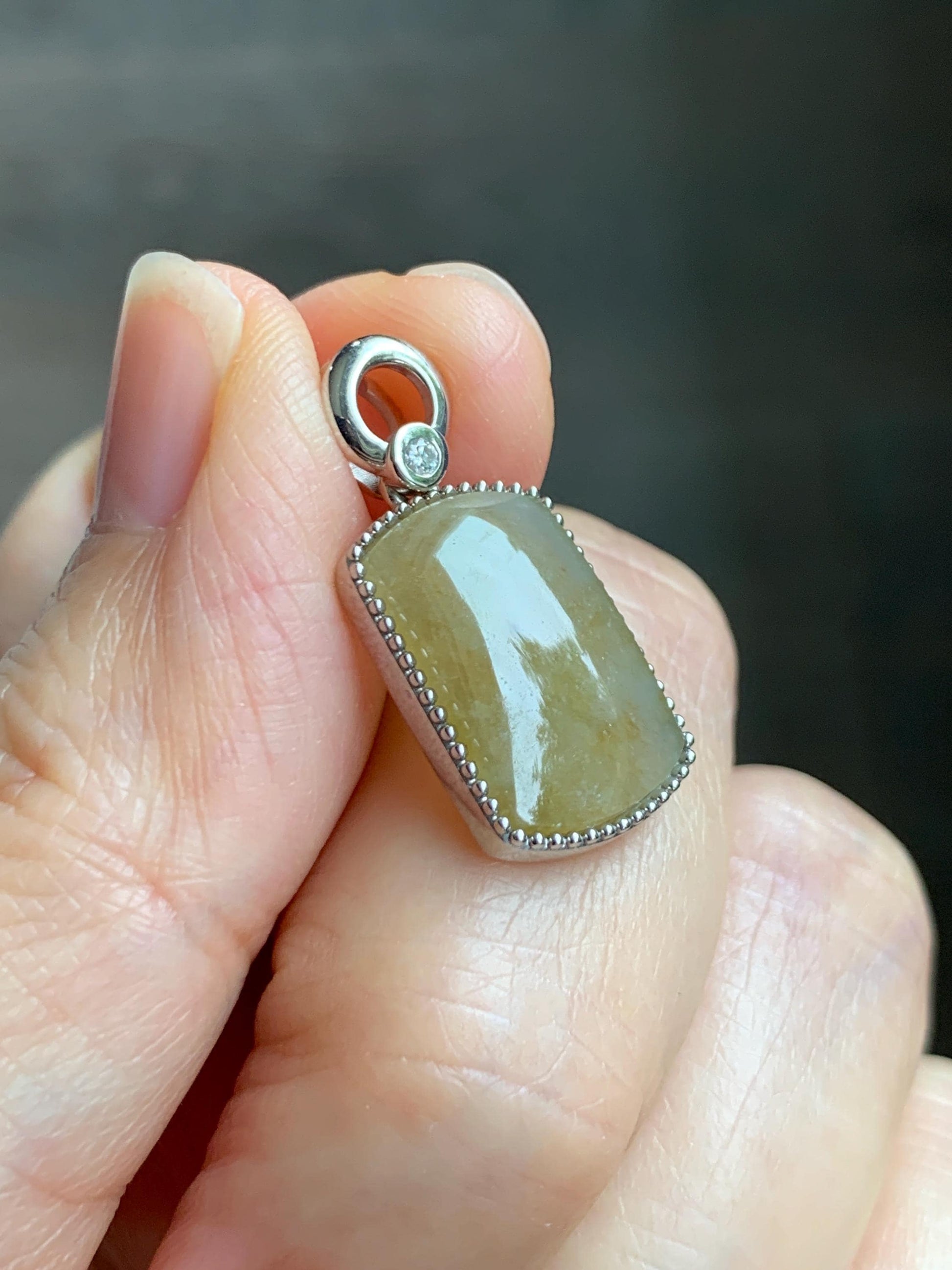 Certified Natural Grade A Icy Translucent Light Yellow Jade Jadeite Wu Shi Pai Saddle Pendant Sterling Silver 3g 天然冰胶撒金翡翠马鞍无事牌吊坠 247
