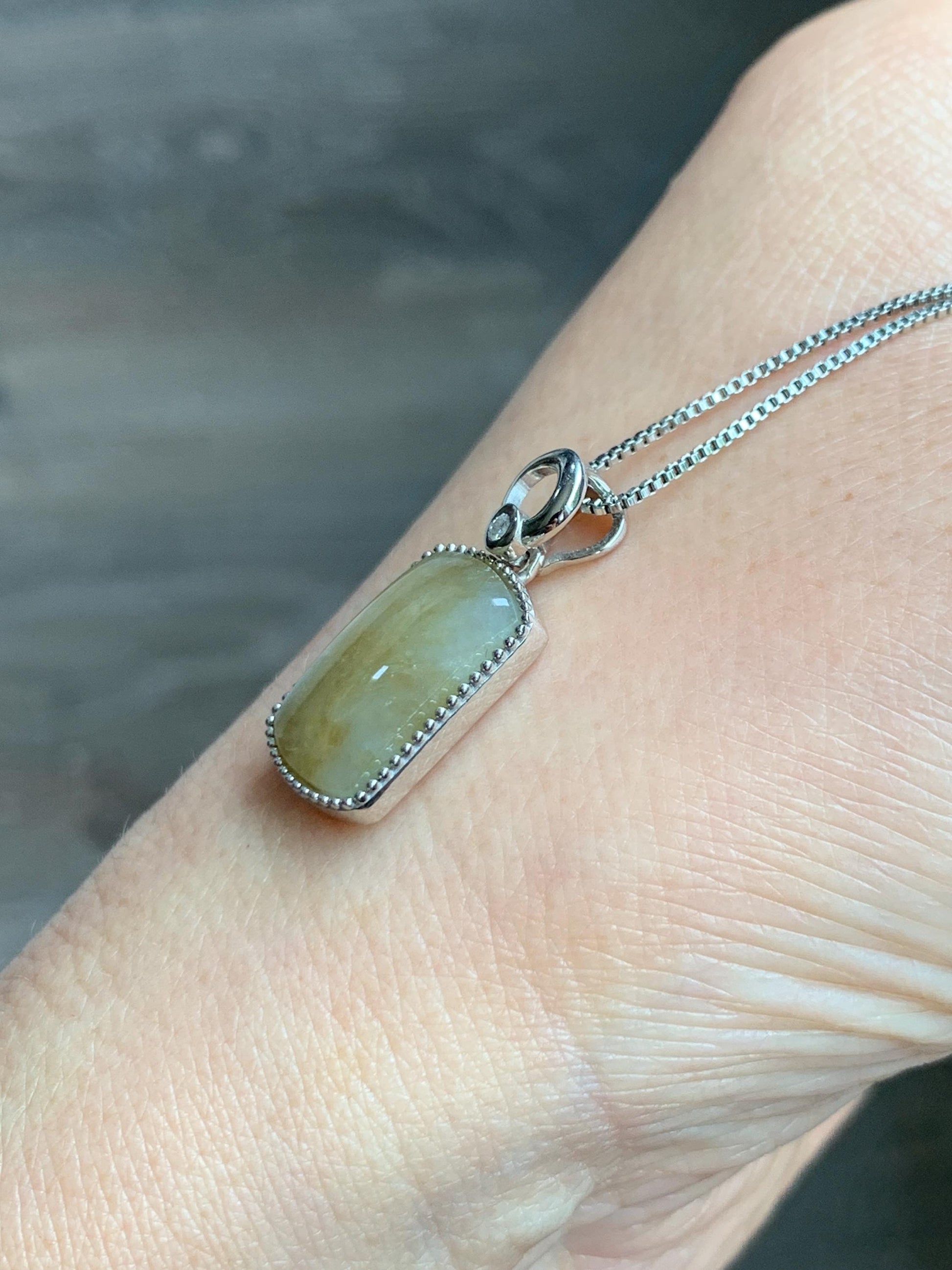 Certified Natural Grade A Icy Translucent Light Yellow Jade Jadeite Wu Shi Pai Saddle Pendant Sterling Silver 3g 天然冰胶撒金翡翠马鞍无事牌吊坠 247