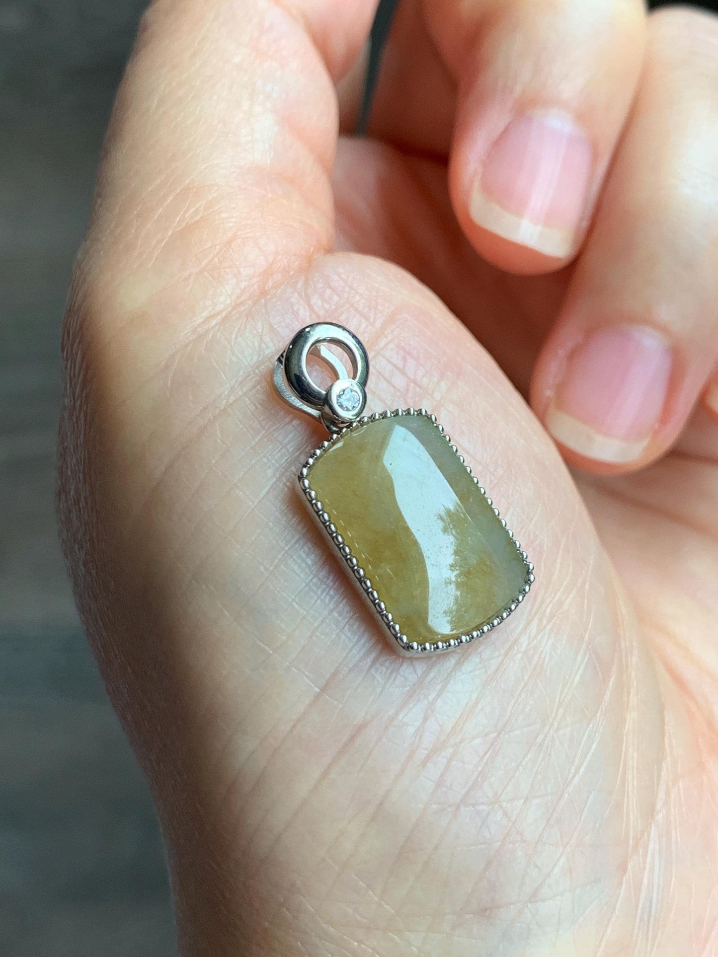Certified Natural Grade A Icy Translucent Light Yellow Jade Jadeite Wu Shi Pai Saddle Pendant Sterling Silver 3g 天然冰胶撒金翡翠马鞍无事牌吊坠 247